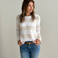 Sanctuary Raglan Crew Sweater in White and Light Oat Stripe-131 - Sweaters F/W (June - Nov)-Little Bird Boutique
