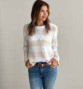 Sanctuary Raglan Crew Sweater in White and Light Oat Stripe-131 - Sweaters F/W (June - Nov)-Little Bird Boutique