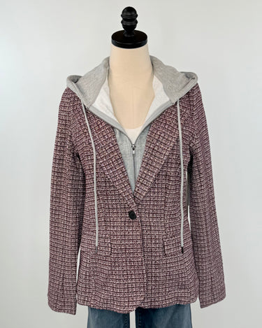 Liverpool Boyfriend Blazer with Removable Hood in Wine Multi-143 Blazers-Little Bird Boutique