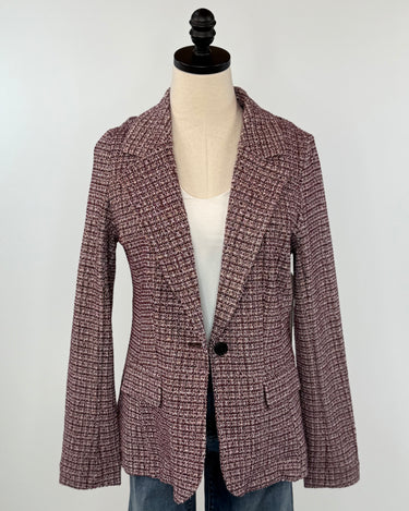 Liverpool Boyfriend Blazer with Removable Hood in Wine Multi-143 Blazers-Little Bird Boutique