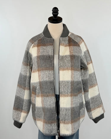Flag and Anthem Anniston Reversible Quilted Bomber Jacket in Grey and Brown-141 Outerwear Coats & Jackets-Little Bird Boutique