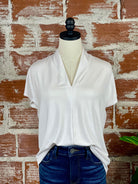Liverpool Shawl Collar Top in White-122 - Jersey Tops S/S (Jan - June)-Little Bird Boutique