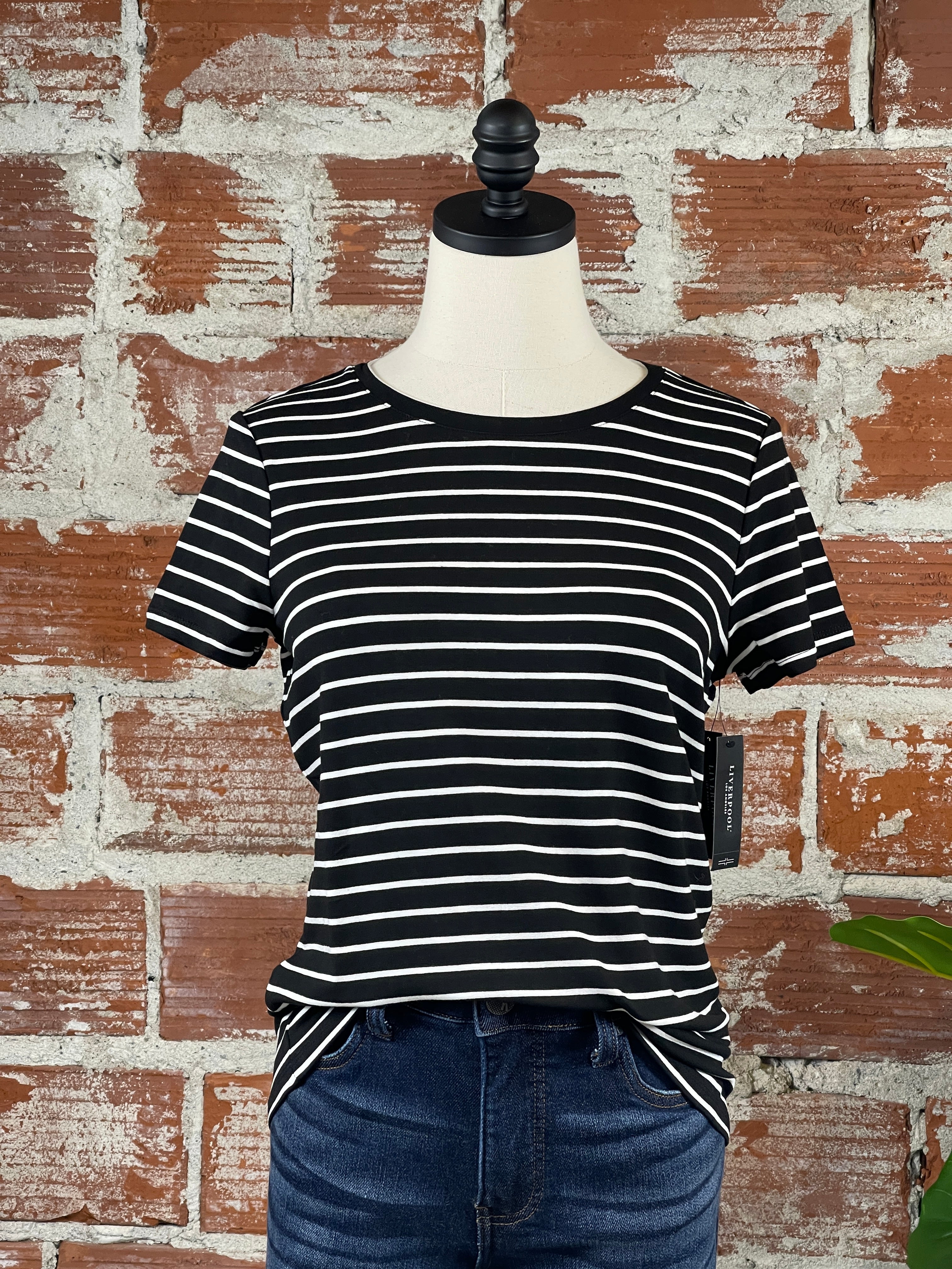 Liverpool Striped T-Shirt in Black with White Stripe-122 - Jersey Tops S/S (Jan - June)-Little Bird Boutique