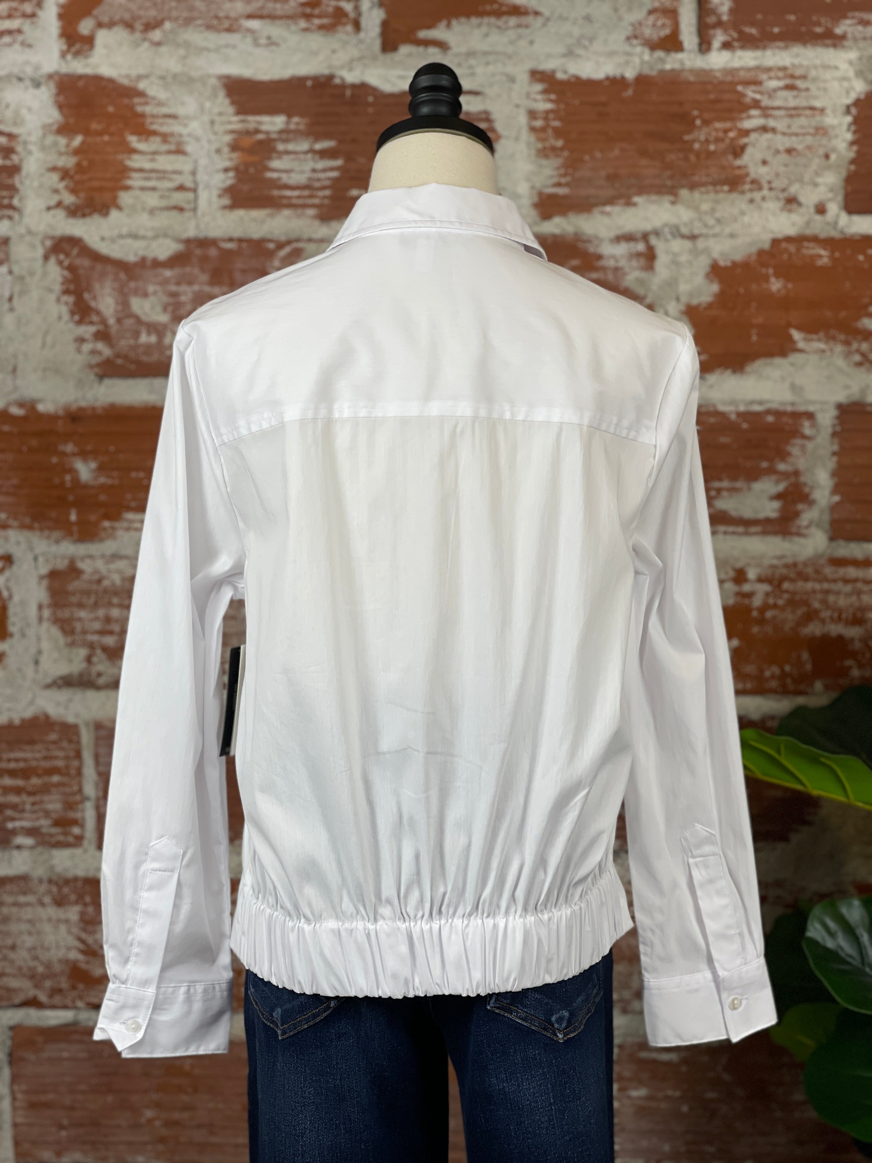 Liverpool Elastic Back Shirt in White-112 Woven Tops - Long Sleeve-Little Bird Boutique