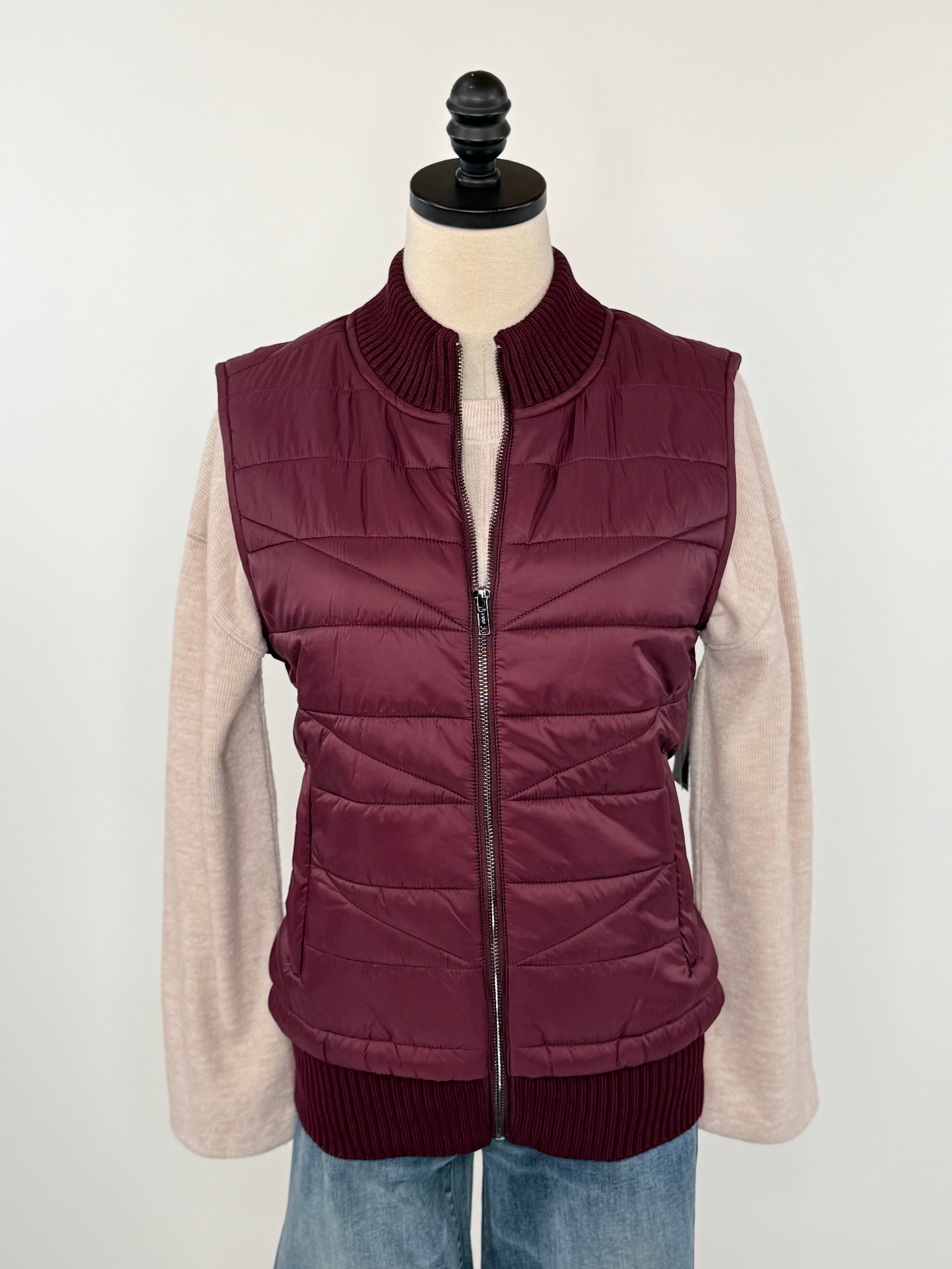 Liverpool Quilted Vest in Wine Berry-141 Outerwear Coats & Jackets-Little Bird Boutique