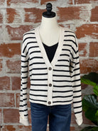 Gracie Striped Cardigan in Black and Ivory-132 - Sweaters S/S (Jan - June)-Little Bird Boutique