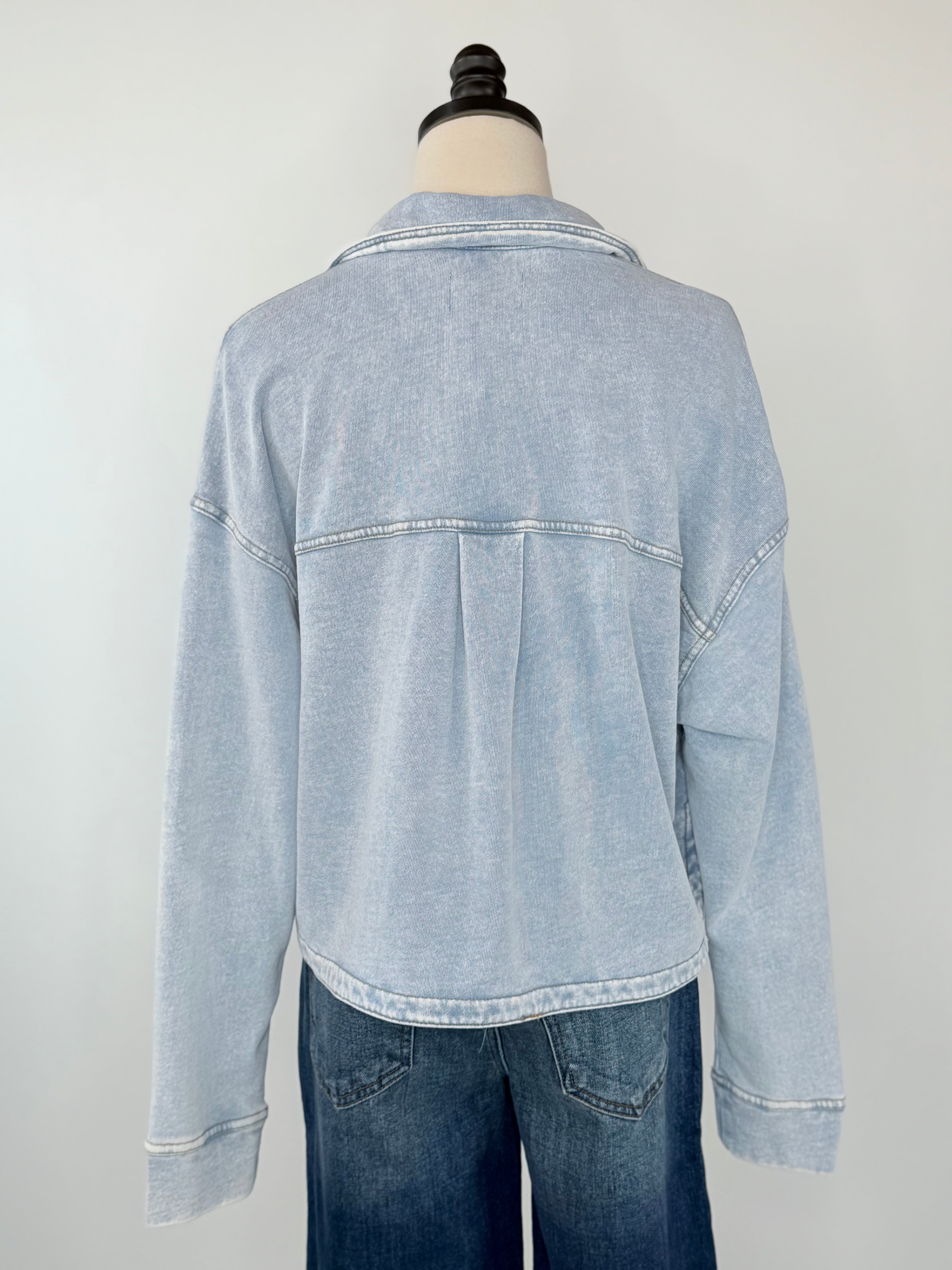 Z Supply Cropped Knit Jacket in Washed Indigo-141 Outerwear Coats & Jackets-Little Bird Boutique