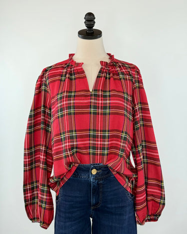 Highland Holiday Blouse in Red Plaid-113 - Woven Tops (Holiday)-Little Bird Boutique