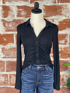 Sanctuary Dream Girl Button Up Top in Black-131 - Sweaters F/W (July - Dec)-Little Bird Boutique