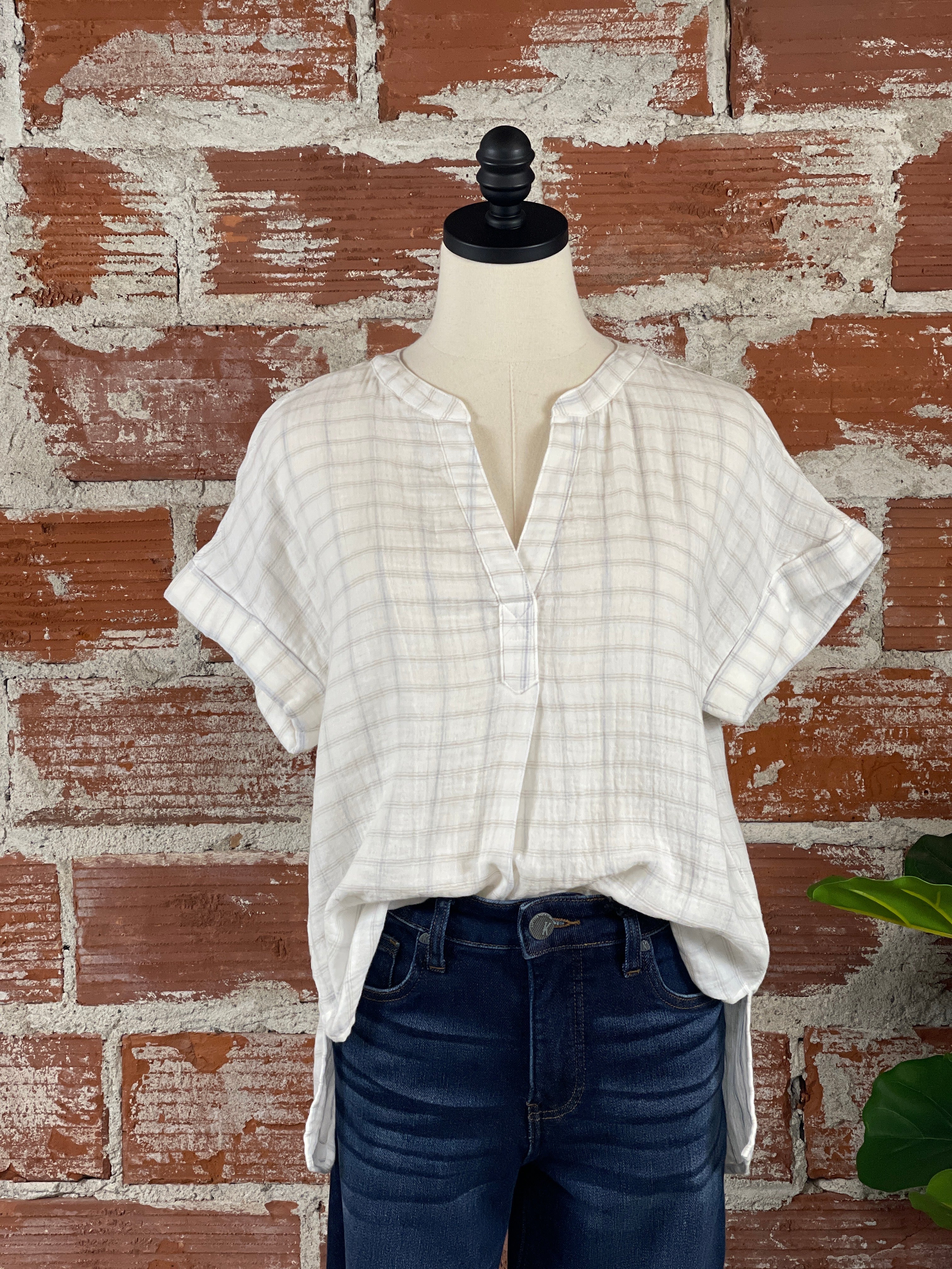 Julie Top in Ivory Chambray-112 - Woven Top S/S (Jan - June)-Little Bird Boutique
