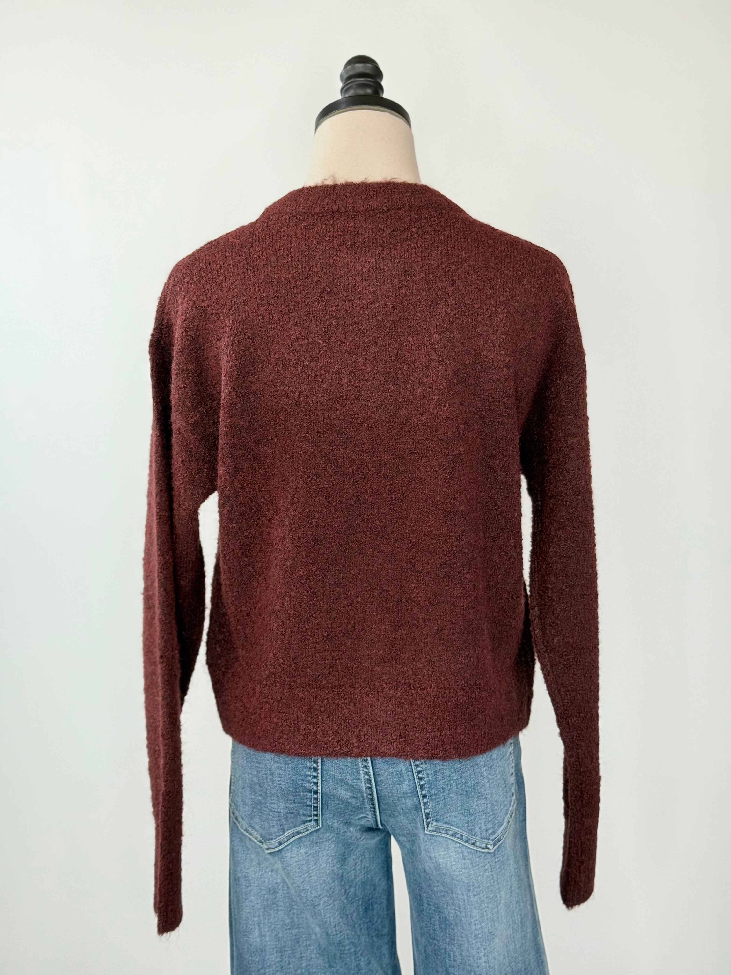 Sanctuary Boucle Cardi in Dark Crimson-131 - Sweaters F/W (June - Nov)-Little Bird Boutique