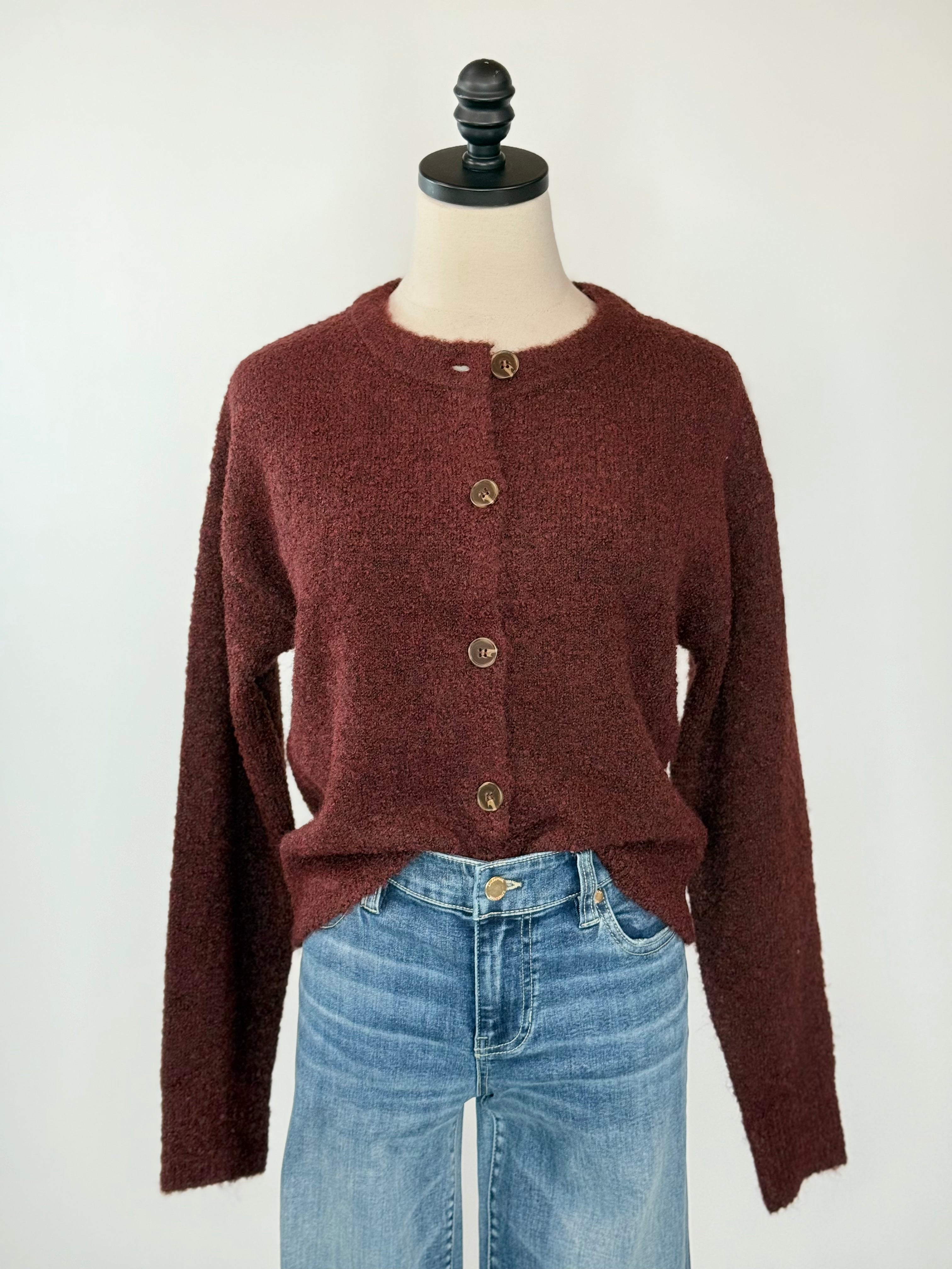 Sanctuary Boucle Cardi in Dark Crimson-131 - Sweaters F/W (June - Nov)-Little Bird Boutique