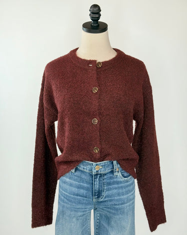 Sanctuary Boucle Cardi in Dark Crimson-131 - Sweaters F/W (June - Nov)-Little Bird Boutique