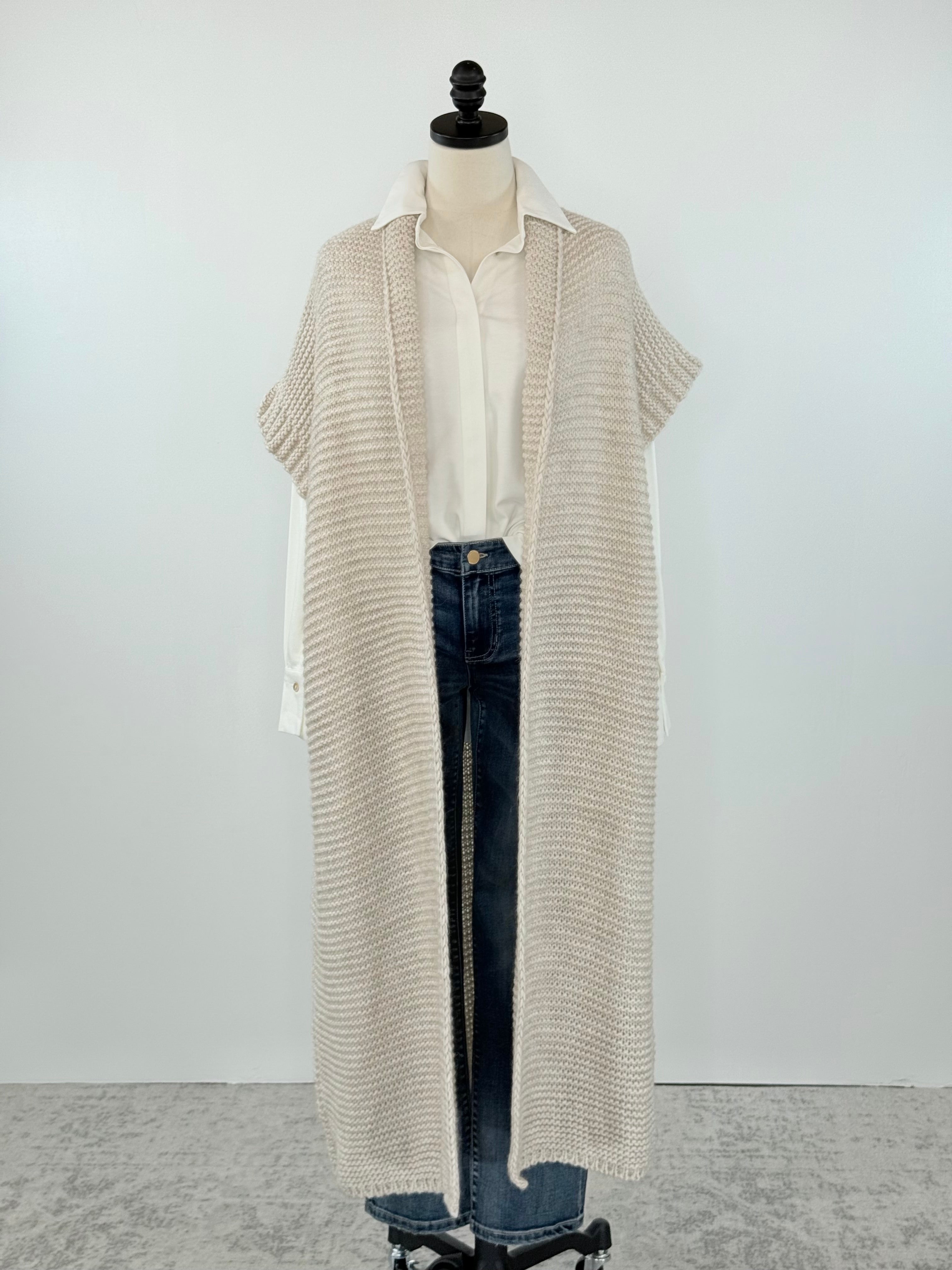 Fernando Chunky Knit Long Gilet in Beige-131 - Sweaters F/W (June - Nov)-Little Bird Boutique