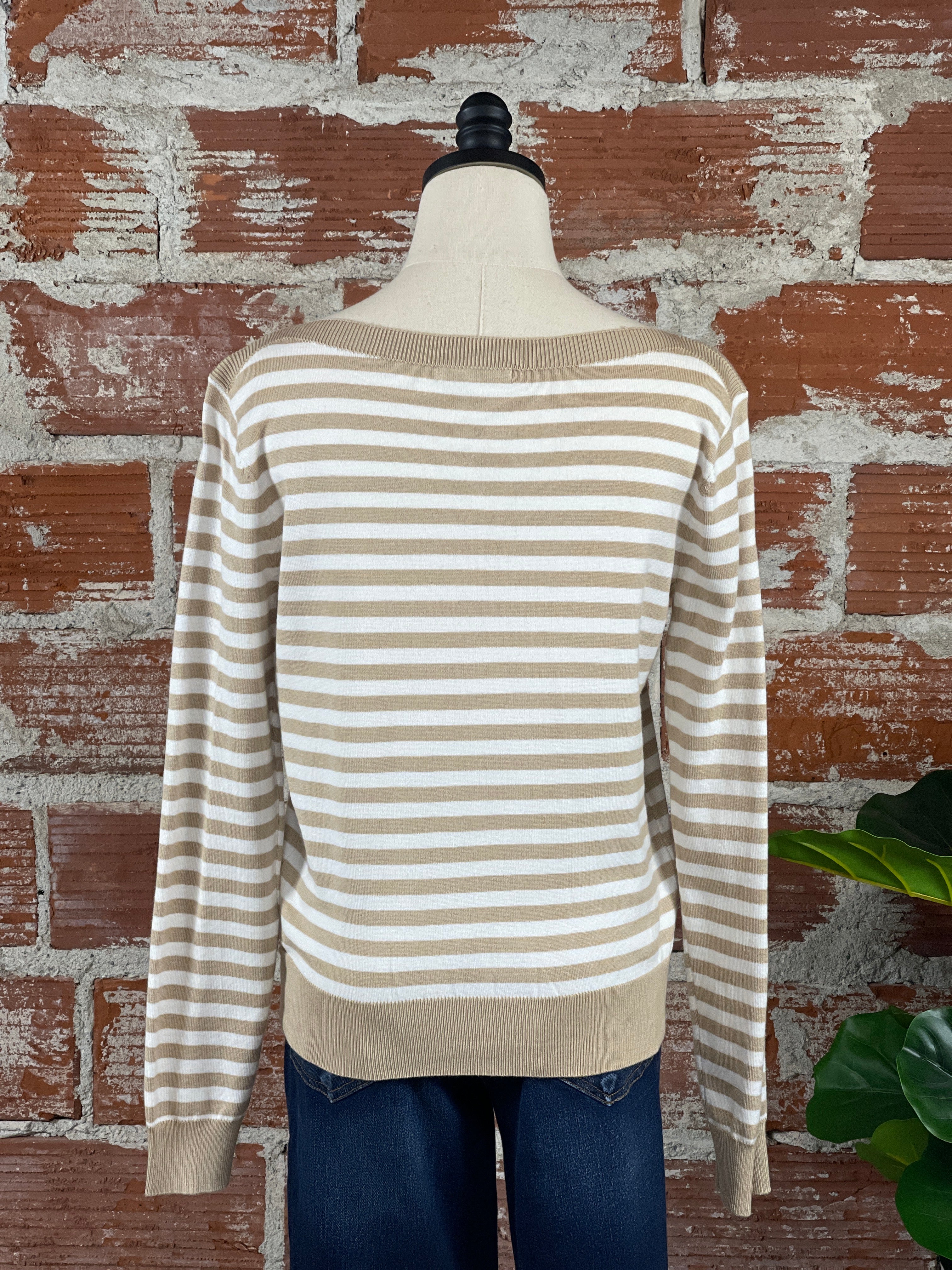 Emily Striped Sweater in Taupe and Ivory-132 - Sweaters S/S (Jan - June)-Little Bird Boutique