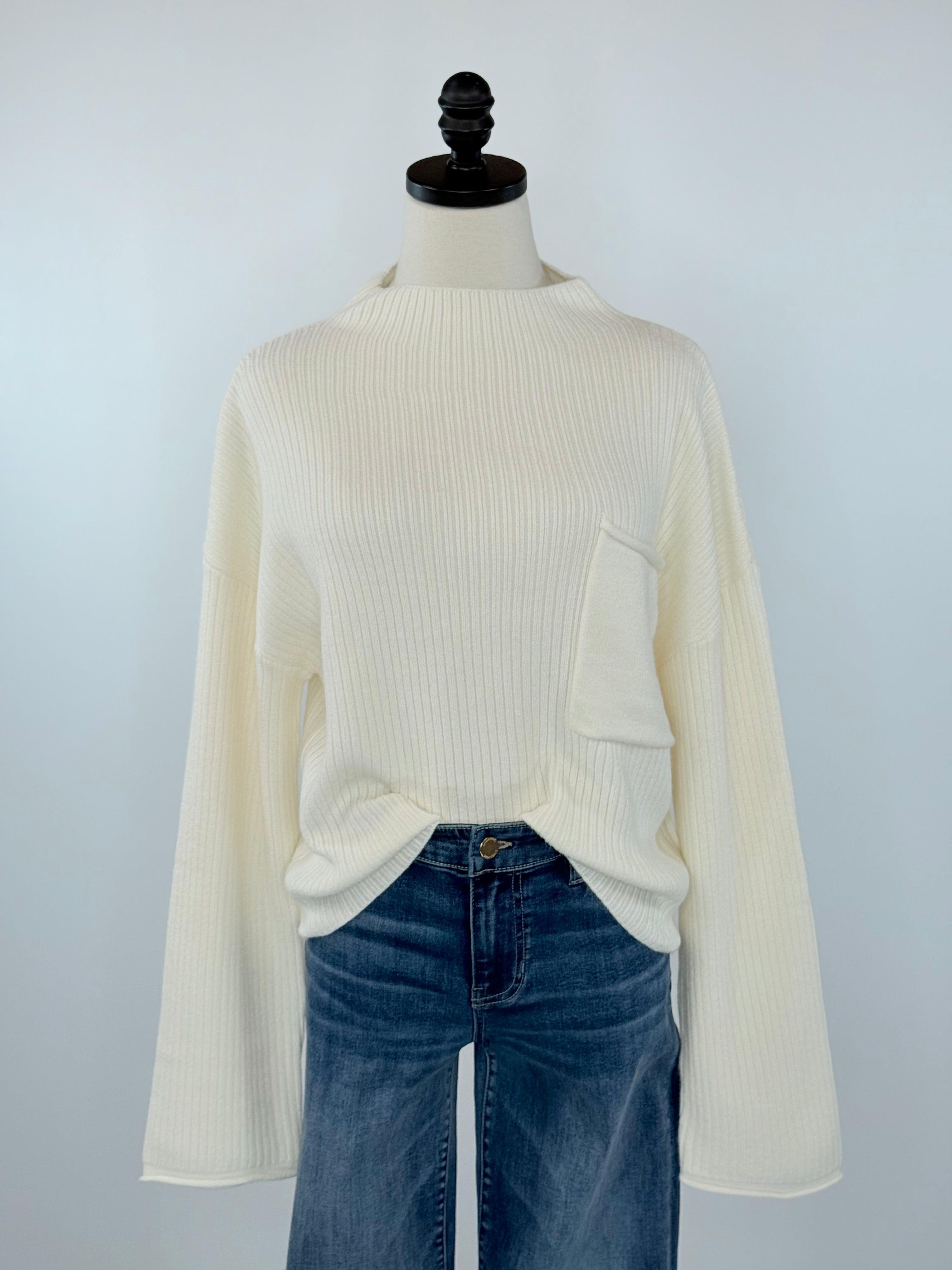 Serenity Pocket Sweater in Cream-131 - Sweaters F/W (June - Nov)-Little Bird Boutique
