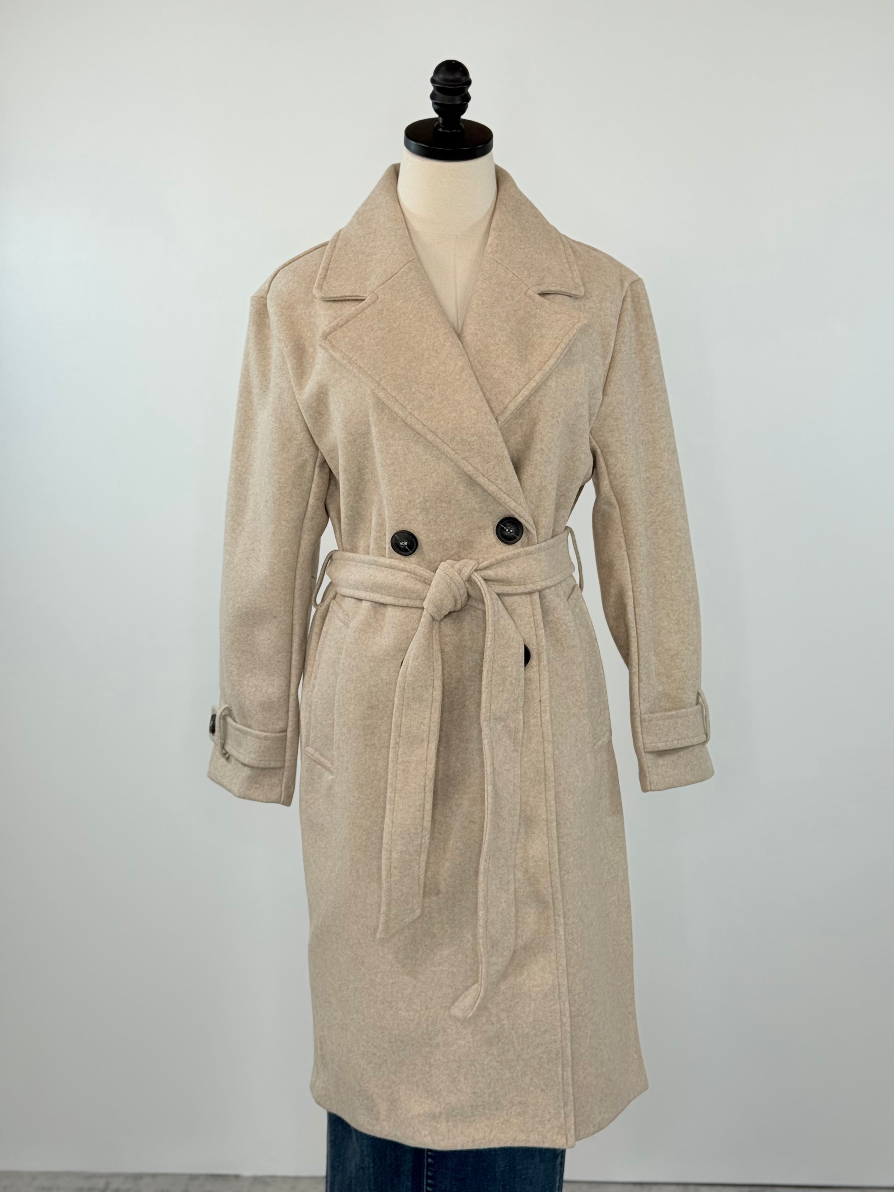 Fifth Avenue Belted Coat in Beige-141 Outerwear Coats & Jackets-Little Bird Boutique