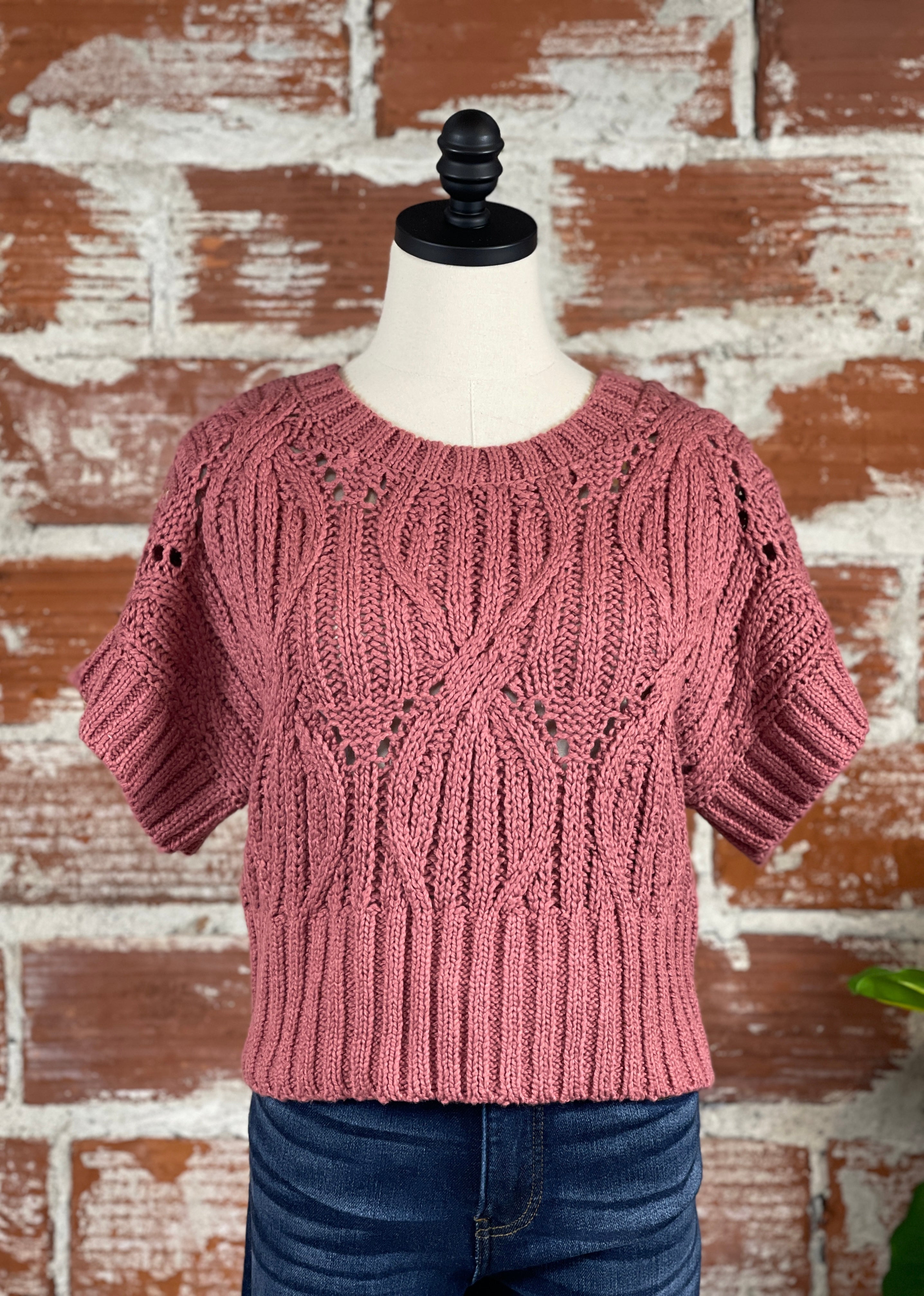 By Together Crochet Sweater in Mauve-132 - Sweaters S/S (Jan - June)-Little Bird Boutique