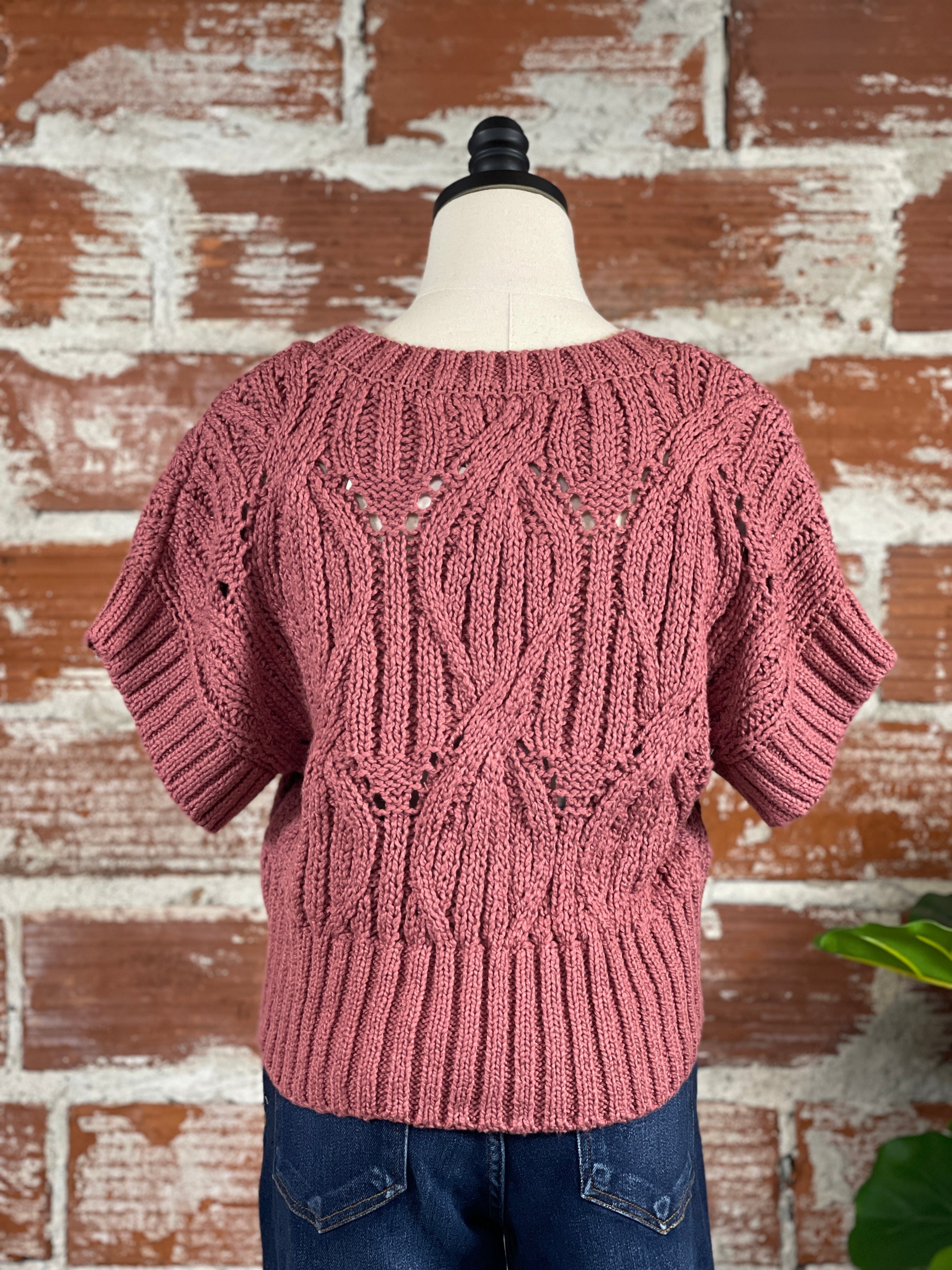 By Together Crochet Sweater in Mauve-132 - Sweaters S/S (Jan - June)-Little Bird Boutique