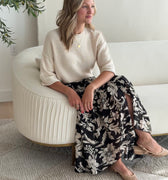 Parker Maxi Skirt in Black and Cream Floral-231 Skirts-Little Bird Boutique