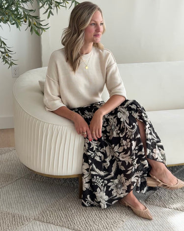 Parker Maxi Skirt in Black and Cream Floral-231 Skirts-Little Bird Boutique