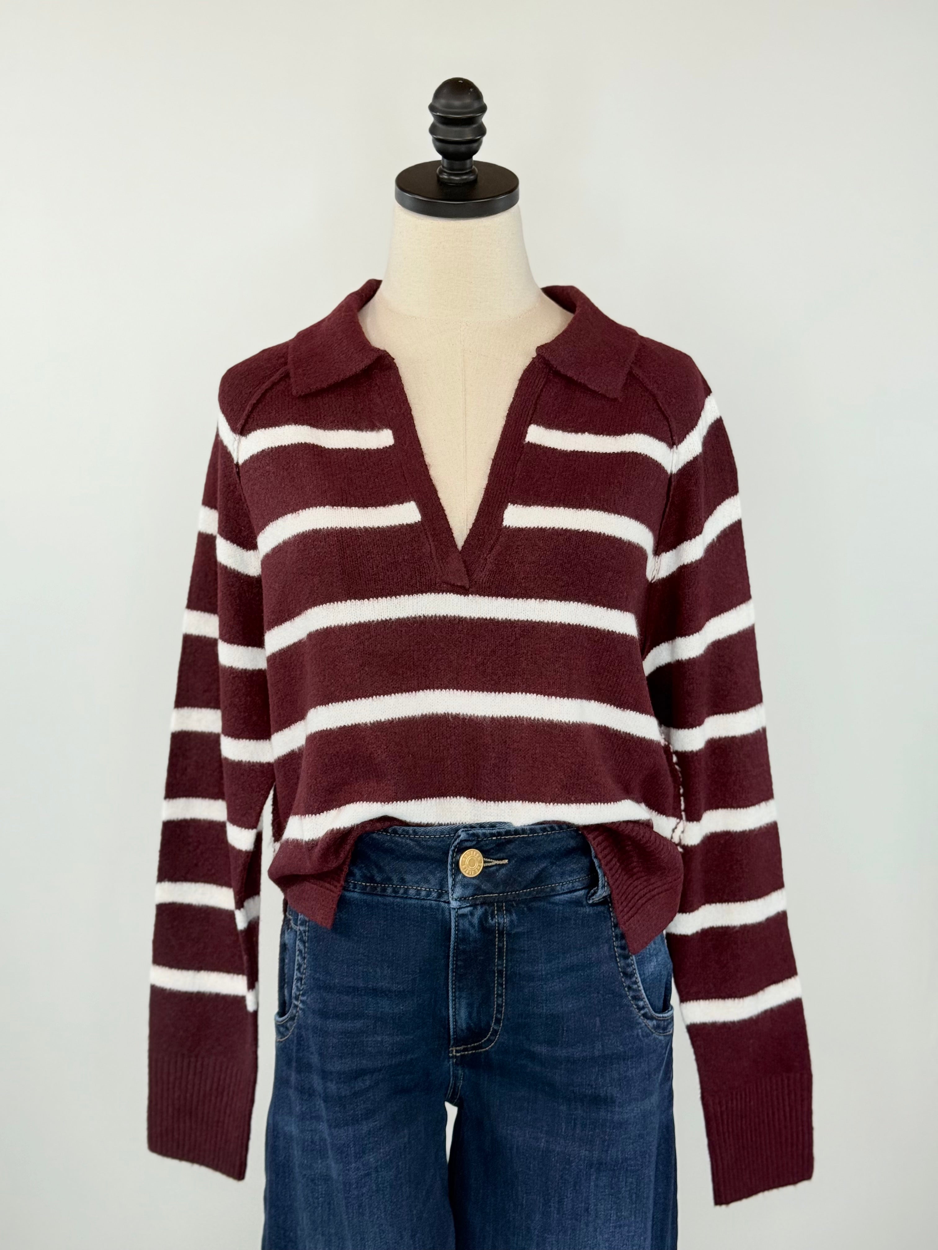 Charlie Stripe Sweater in Burgundy-131 - Sweaters F/W (June - Nov)-Little Bird Boutique
