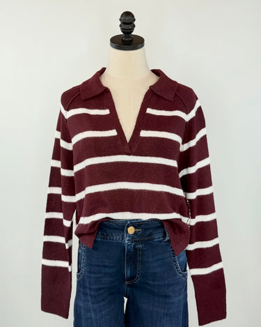 Charlie Stripe Sweater in Burgundy-131 - Sweaters F/W (June - Nov)-Little Bird Boutique
