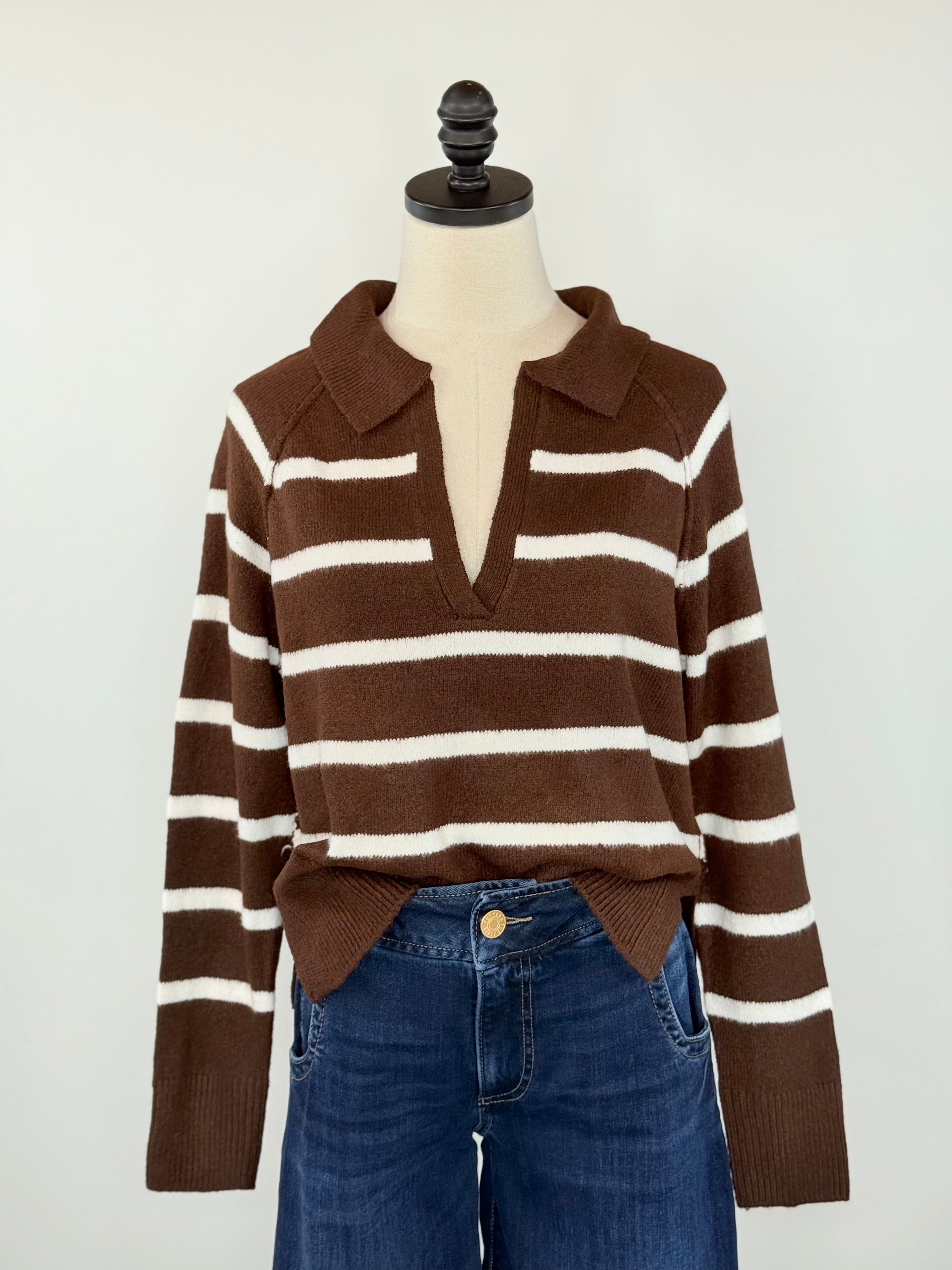 Charlie Stripe Sweater in Brown-131 - Sweaters F/W (June - Nov)-Little Bird Boutique