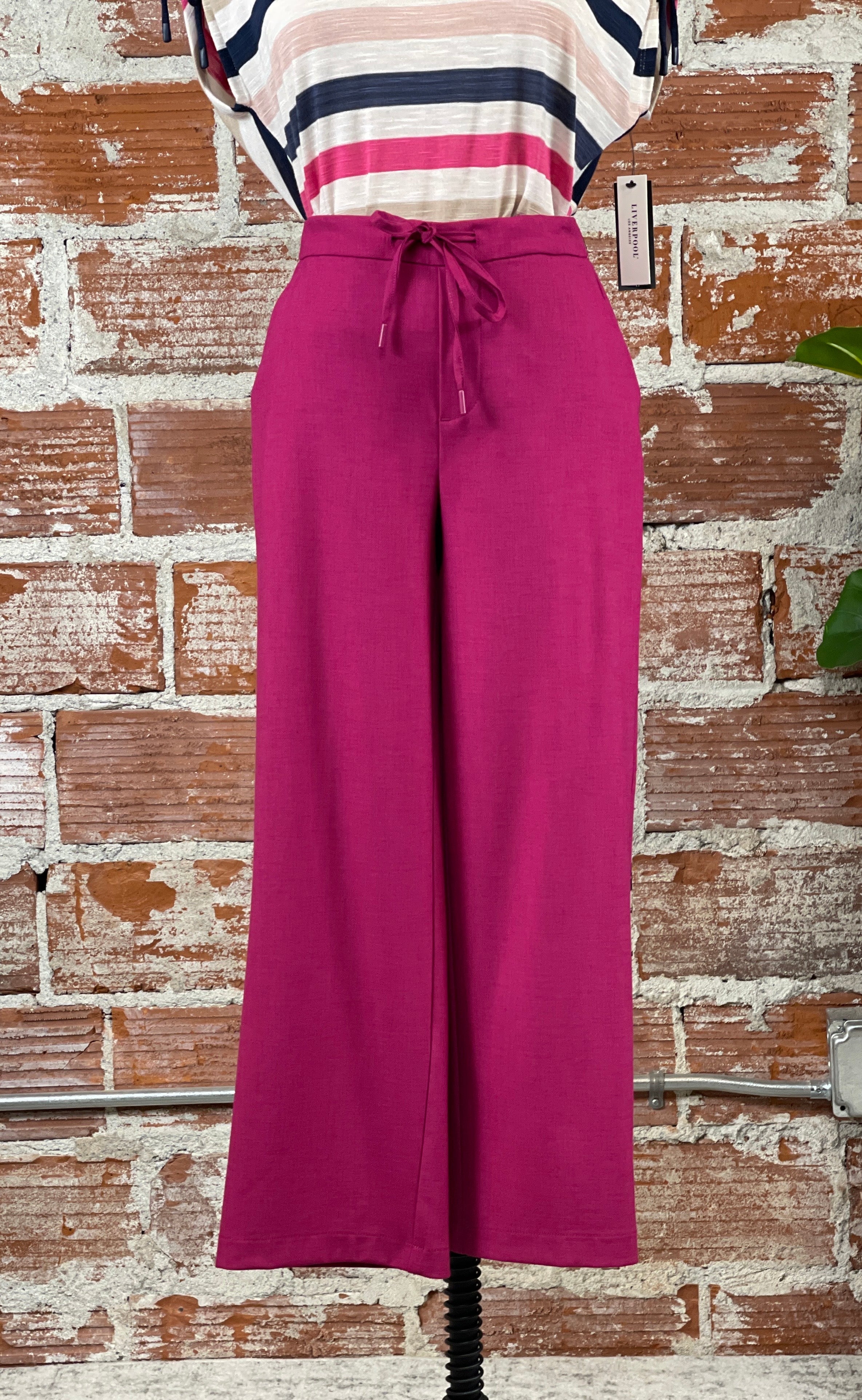Liverpool Wide Leg Trousers in Fuchsia Kiss-220 Pants-Little Bird Boutique