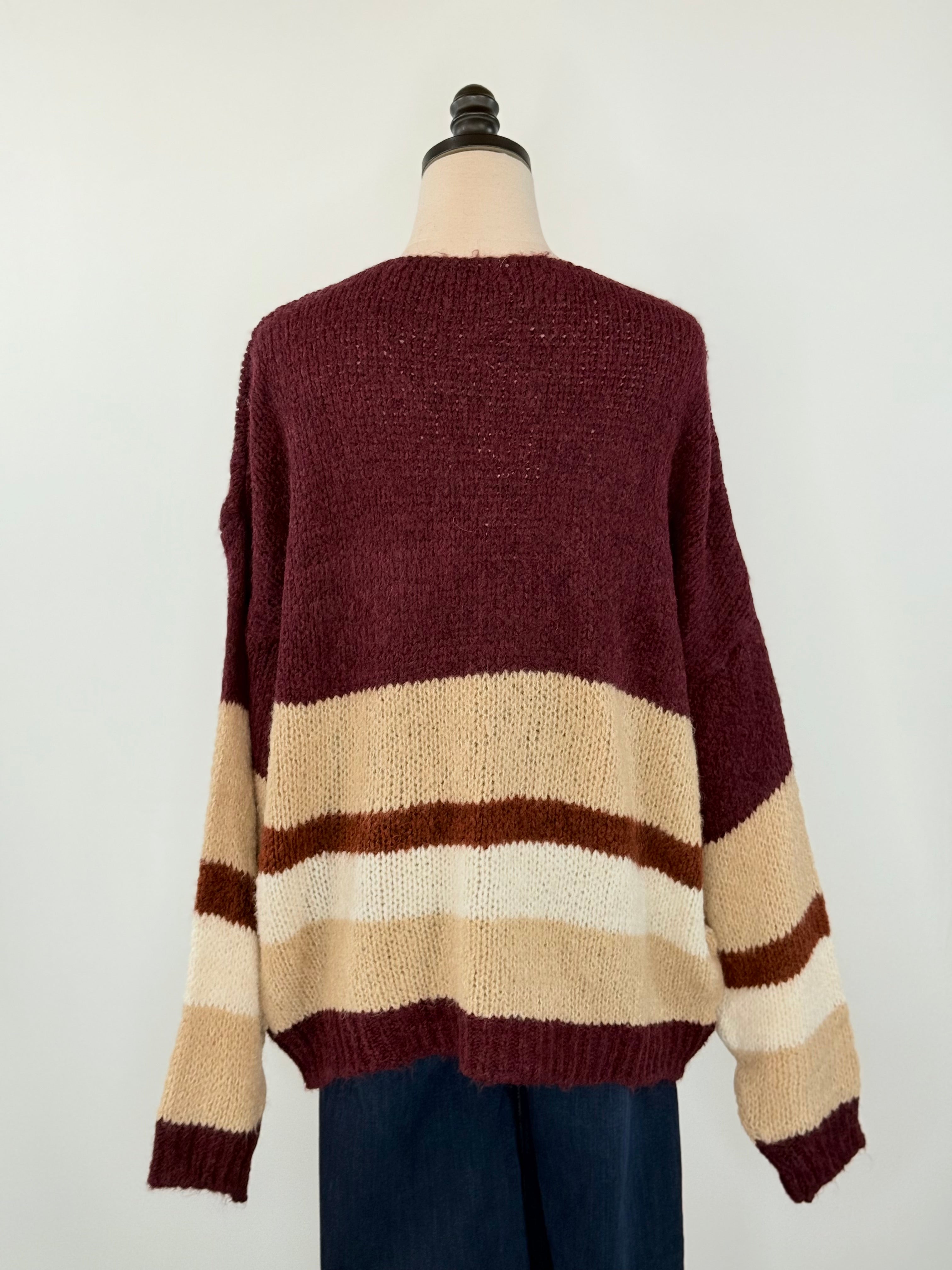 Fergal Sweater in Plum Stripe-131 - Sweaters F/W (June - Nov)-Little Bird Boutique
