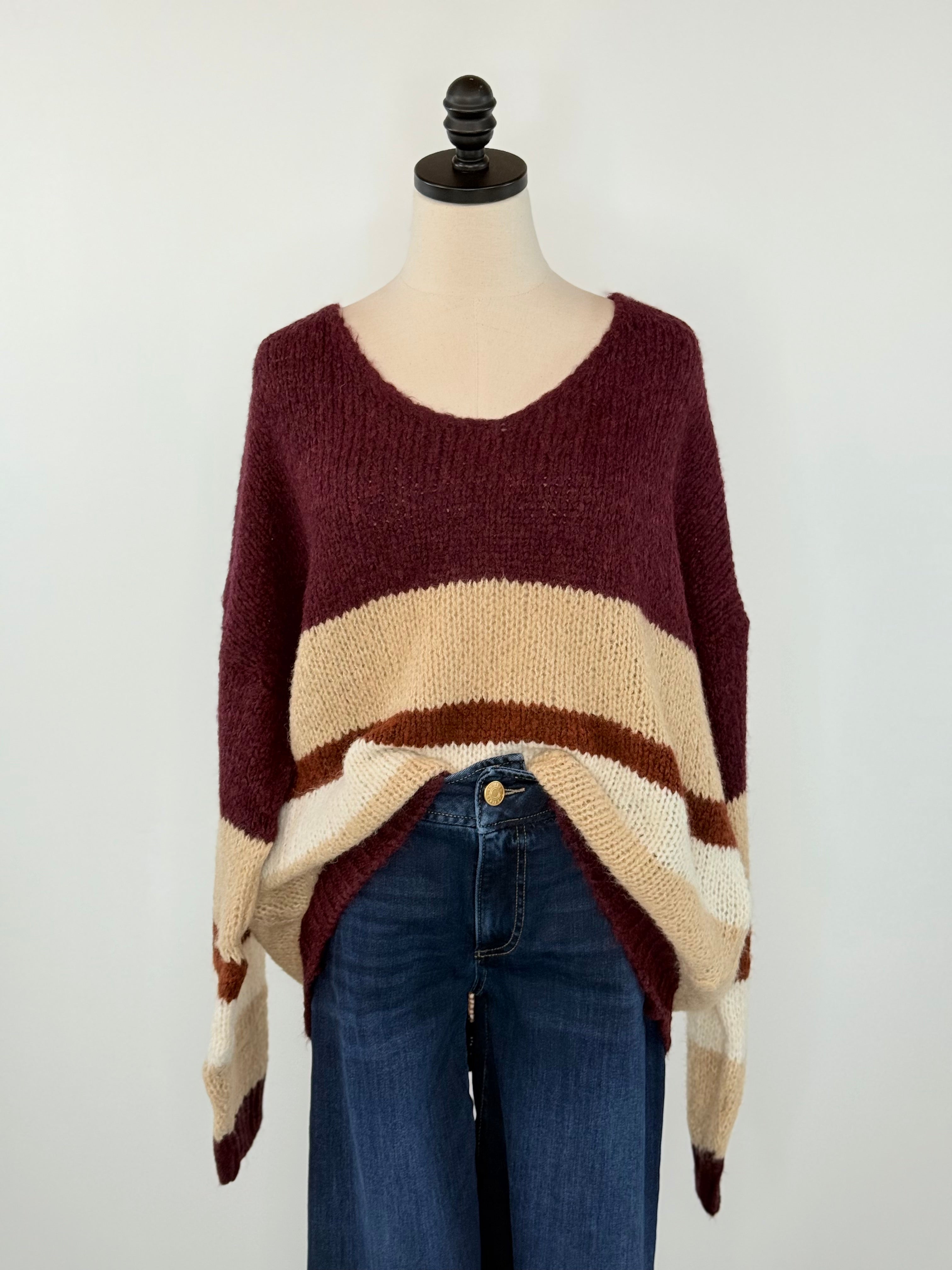 Fergal Sweater in Plum Stripe-131 - Sweaters F/W (June - Nov)-Little Bird Boutique