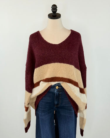 Fergal Sweater in Plum Stripe-131 - Sweaters F/W (June - Nov)-Little Bird Boutique