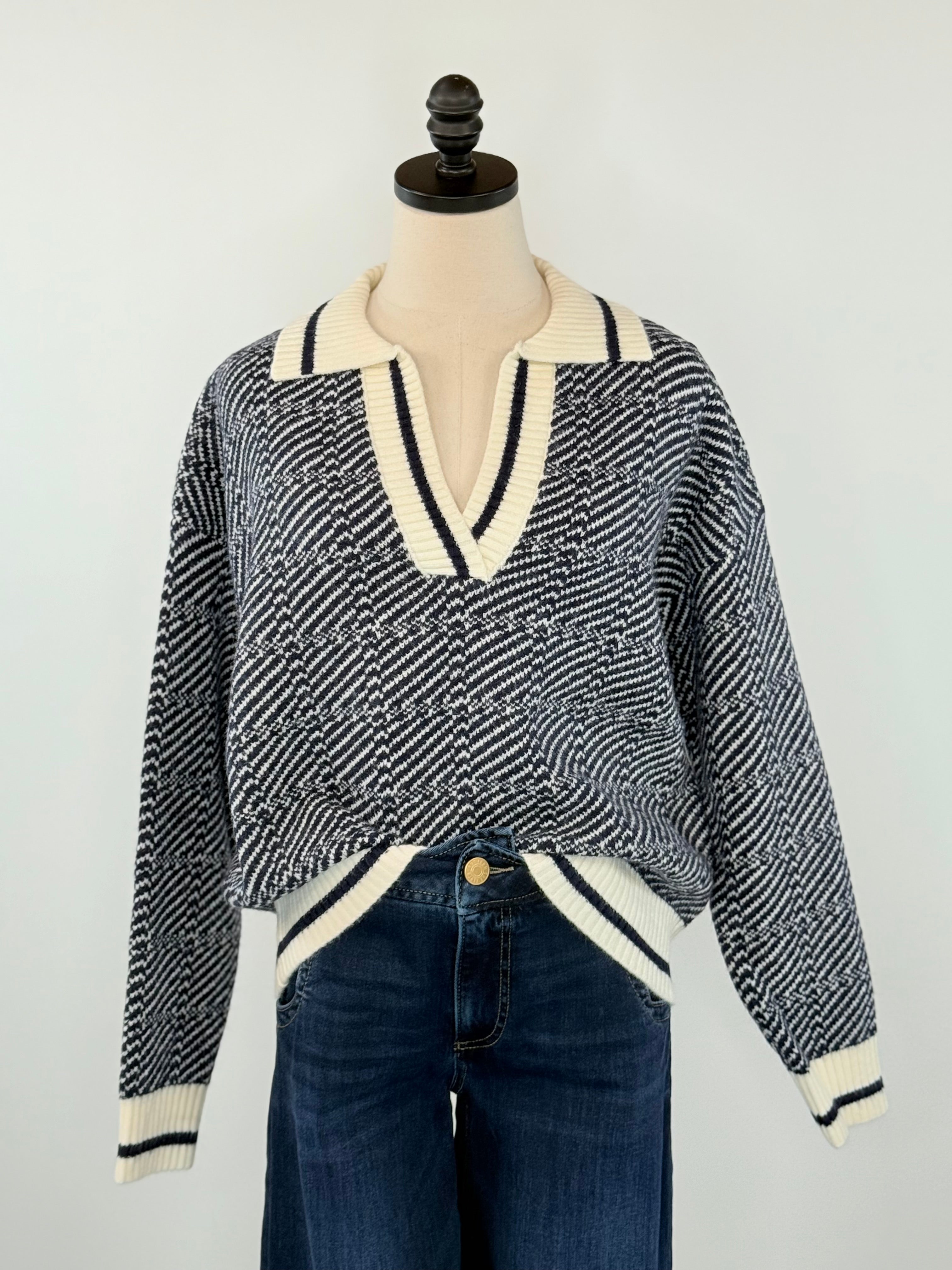 Harbor Club Knit Polo Sweater in Navy-131 - Sweaters F/W (June - Nov)-Little Bird Boutique