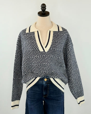 Harbor Club Knit Polo Sweater in Navy-131 - Sweaters F/W (June - Nov)-Little Bird Boutique