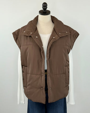 Mocha Puffer Vest in Dark Brown-141 Outerwear Coats & Jackets-Little Bird Boutique