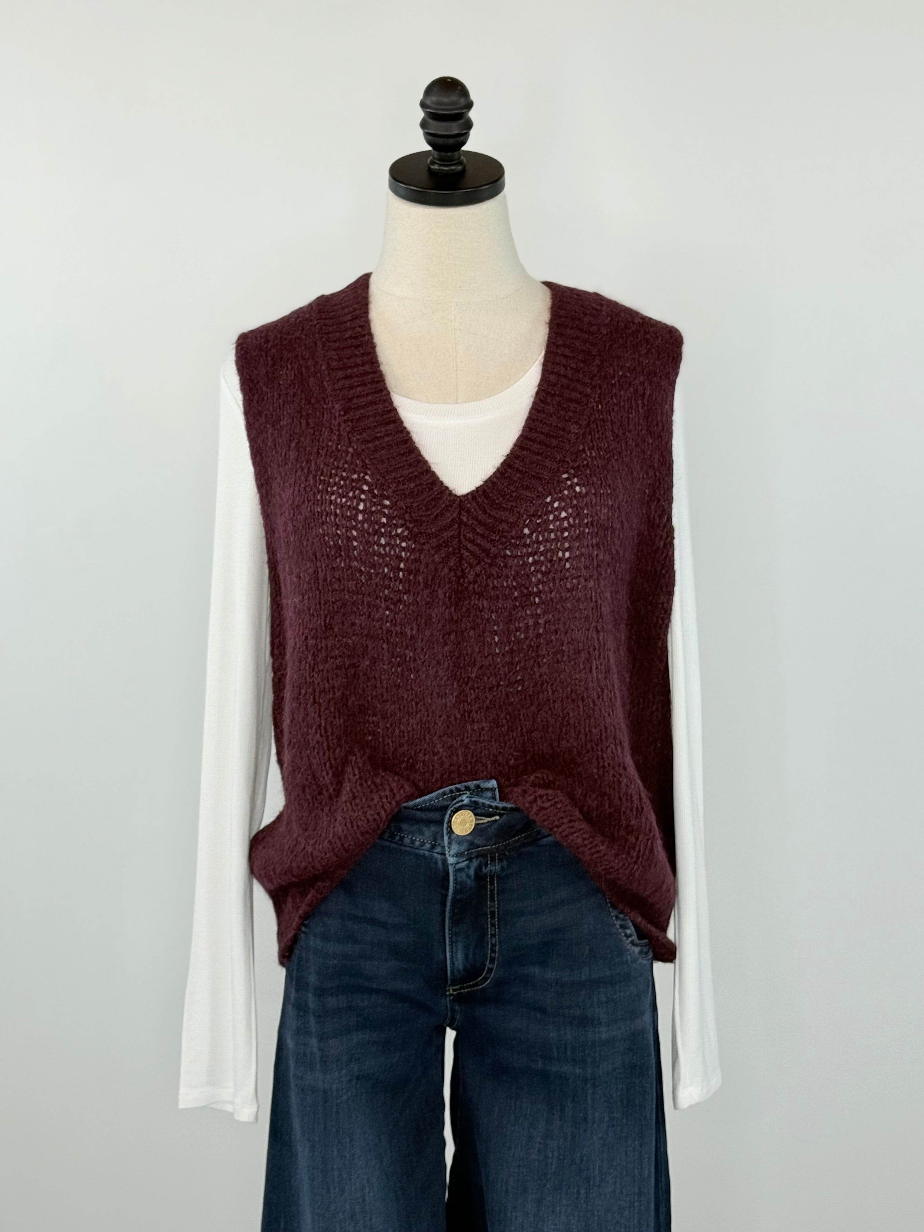 Fedora Vest in Plum-131 - Sweaters F/W (June - Nov)-Little Bird Boutique