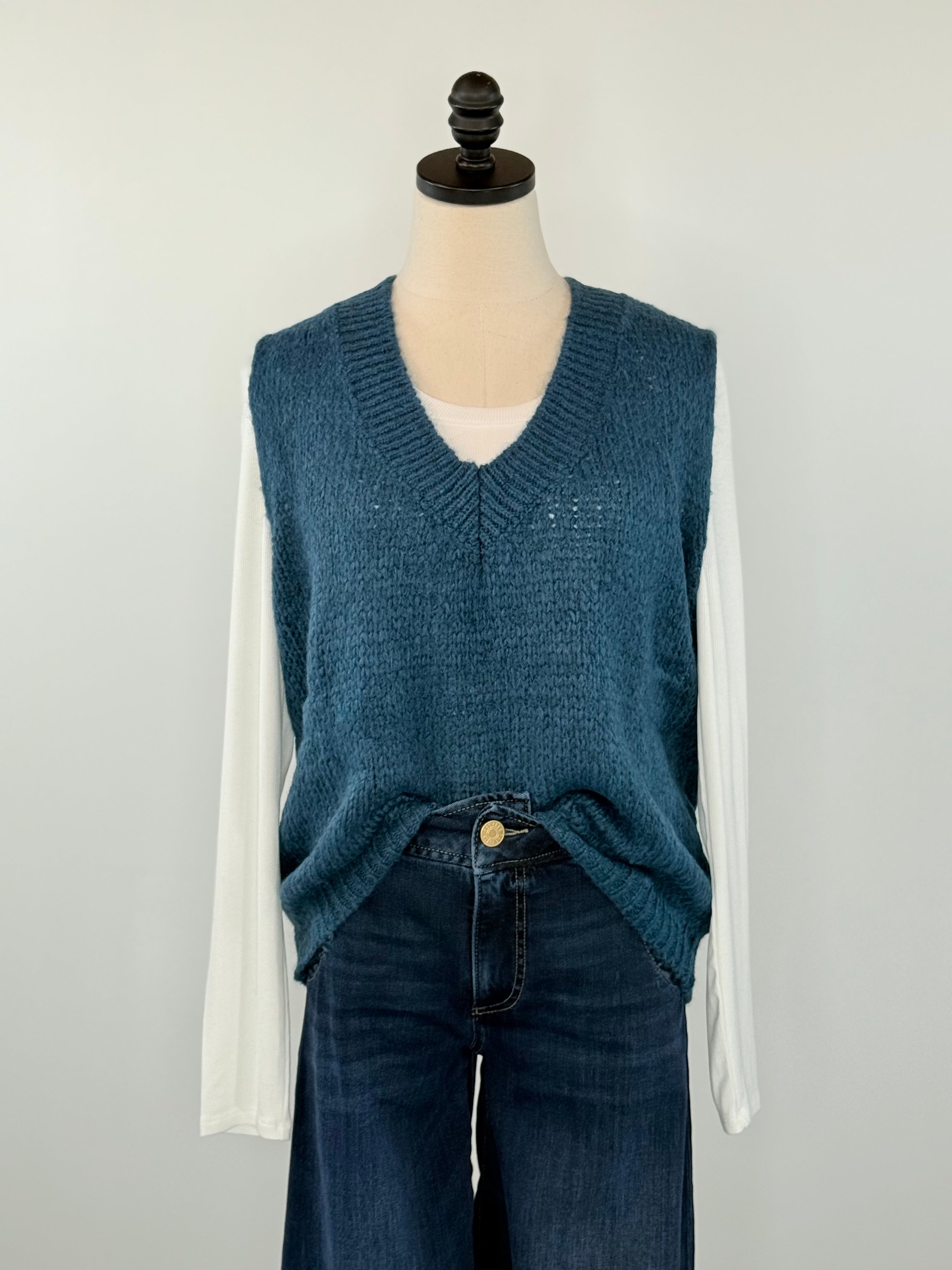 Fedora Vest in Teal-131 - Sweaters F/W (June - Nov)-Little Bird Boutique