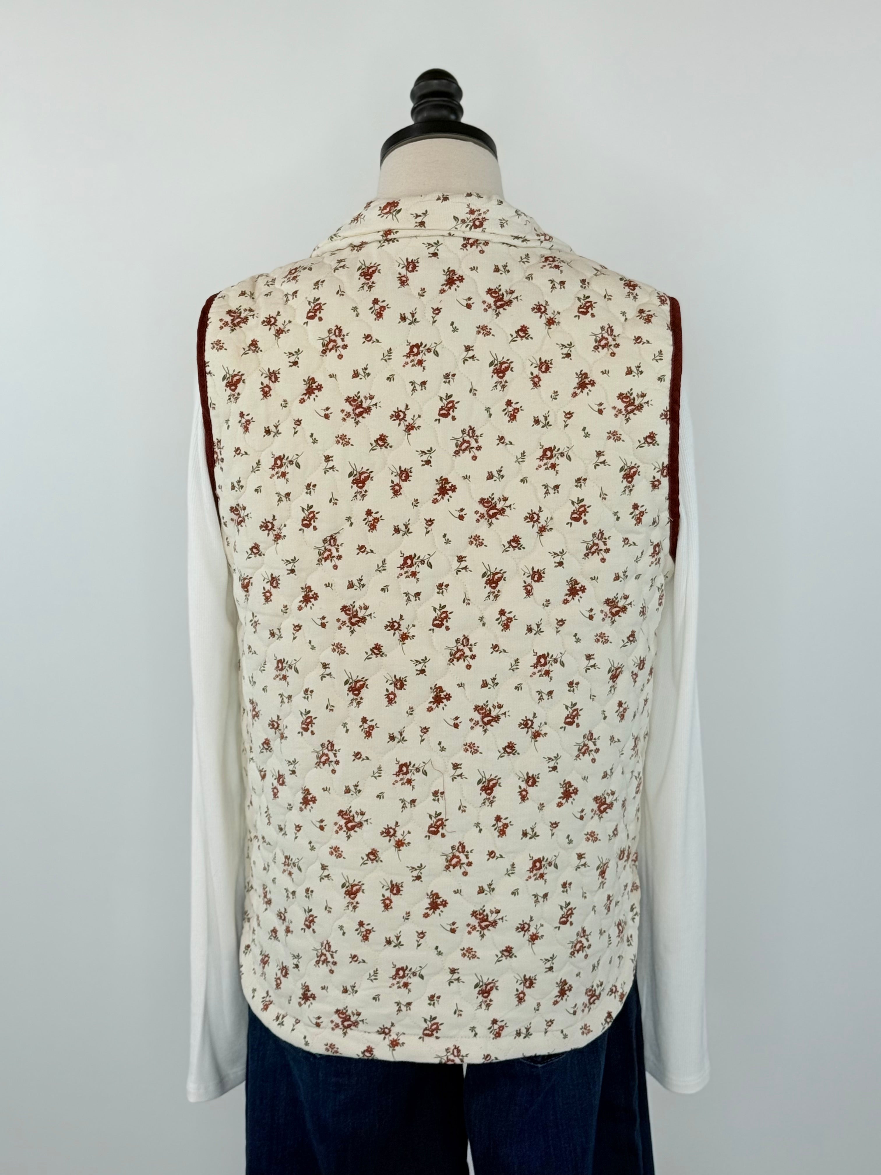 Meadow Stroll Quilted Vest in Cream Floral-141 Outerwear Coats & Jackets-Little Bird Boutique
