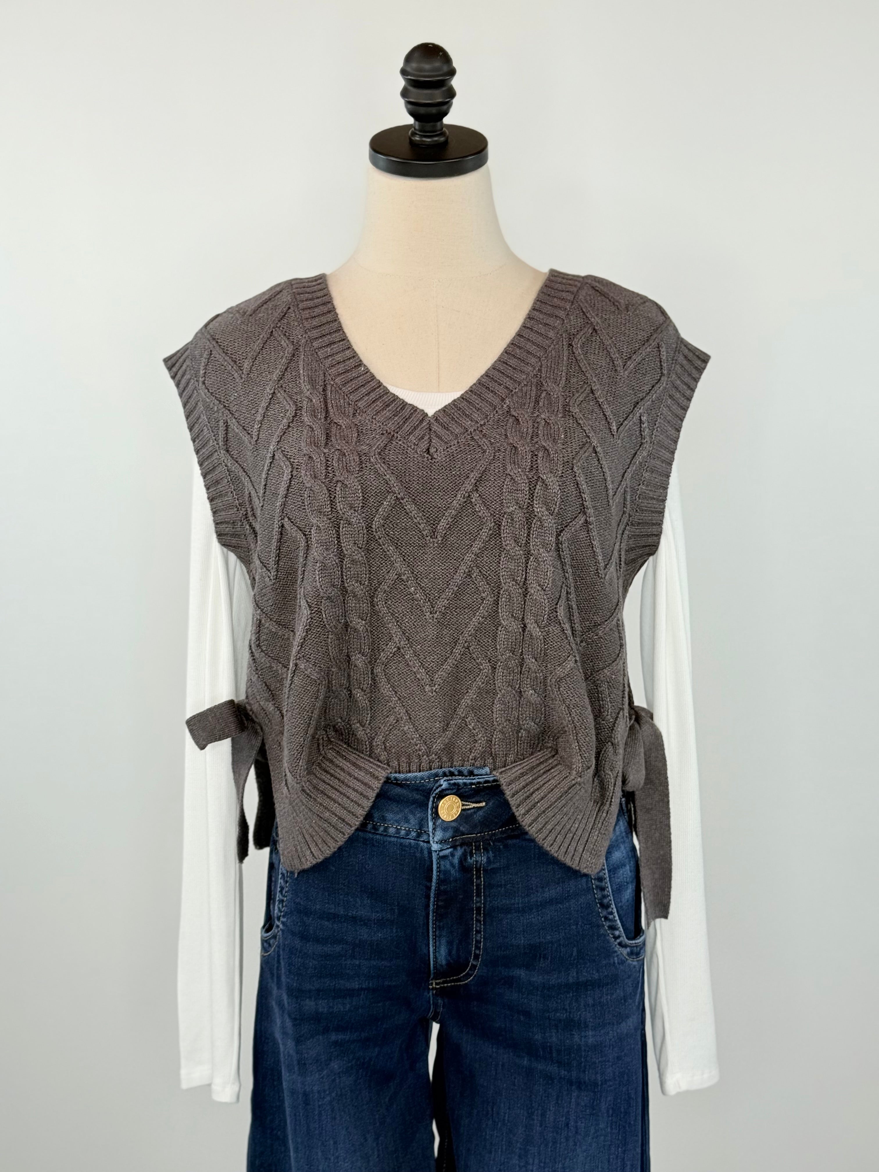 Hearthside Knit Vest in Charcoal-131 - Sweaters F/W (June - Nov)-Little Bird Boutique