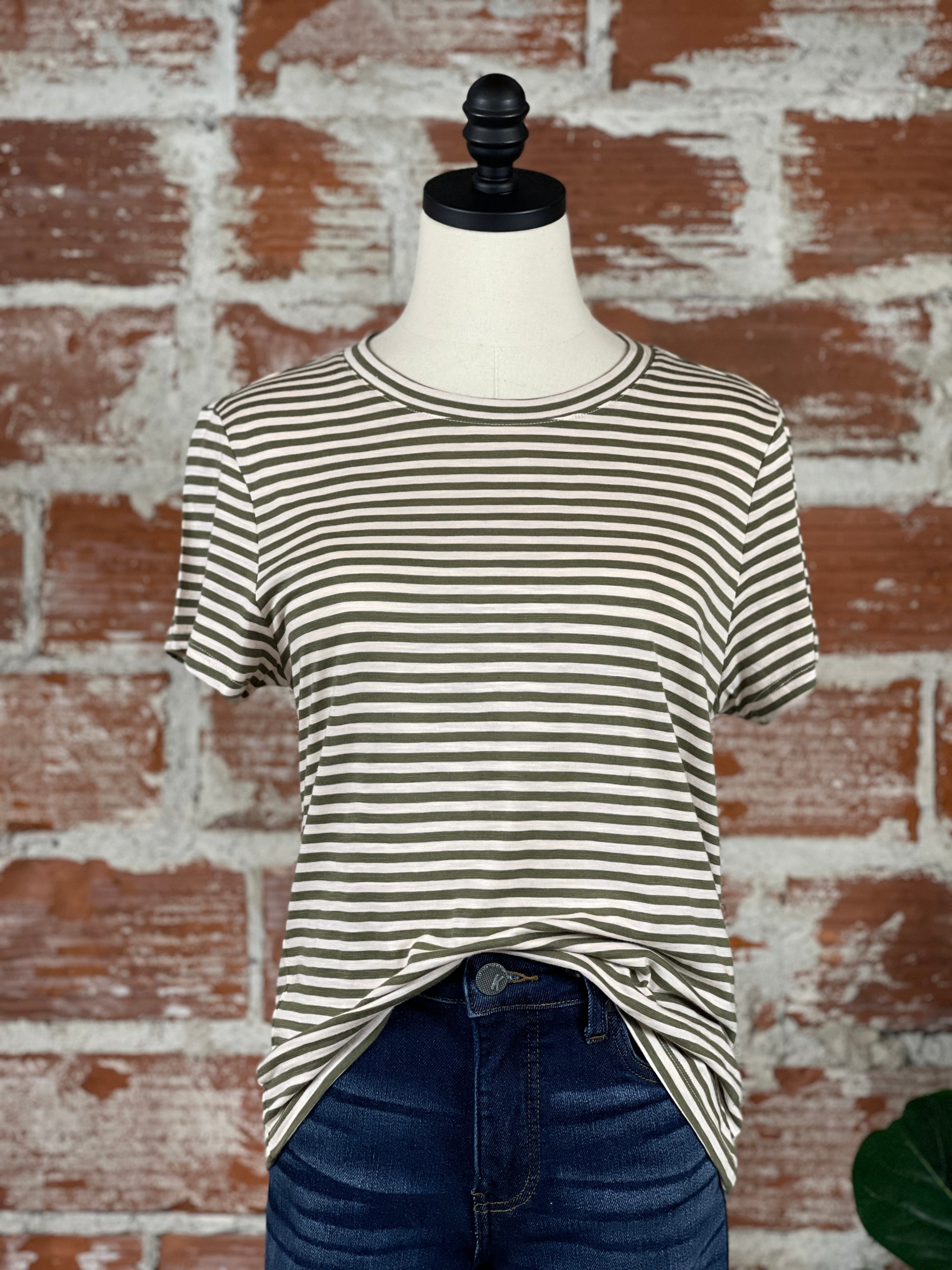 Sanctuary The Perfect Tee in Burnt Olive and Pink Stripe-122 - Jersey Tops S/S (Jan - June)-Little Bird Boutique