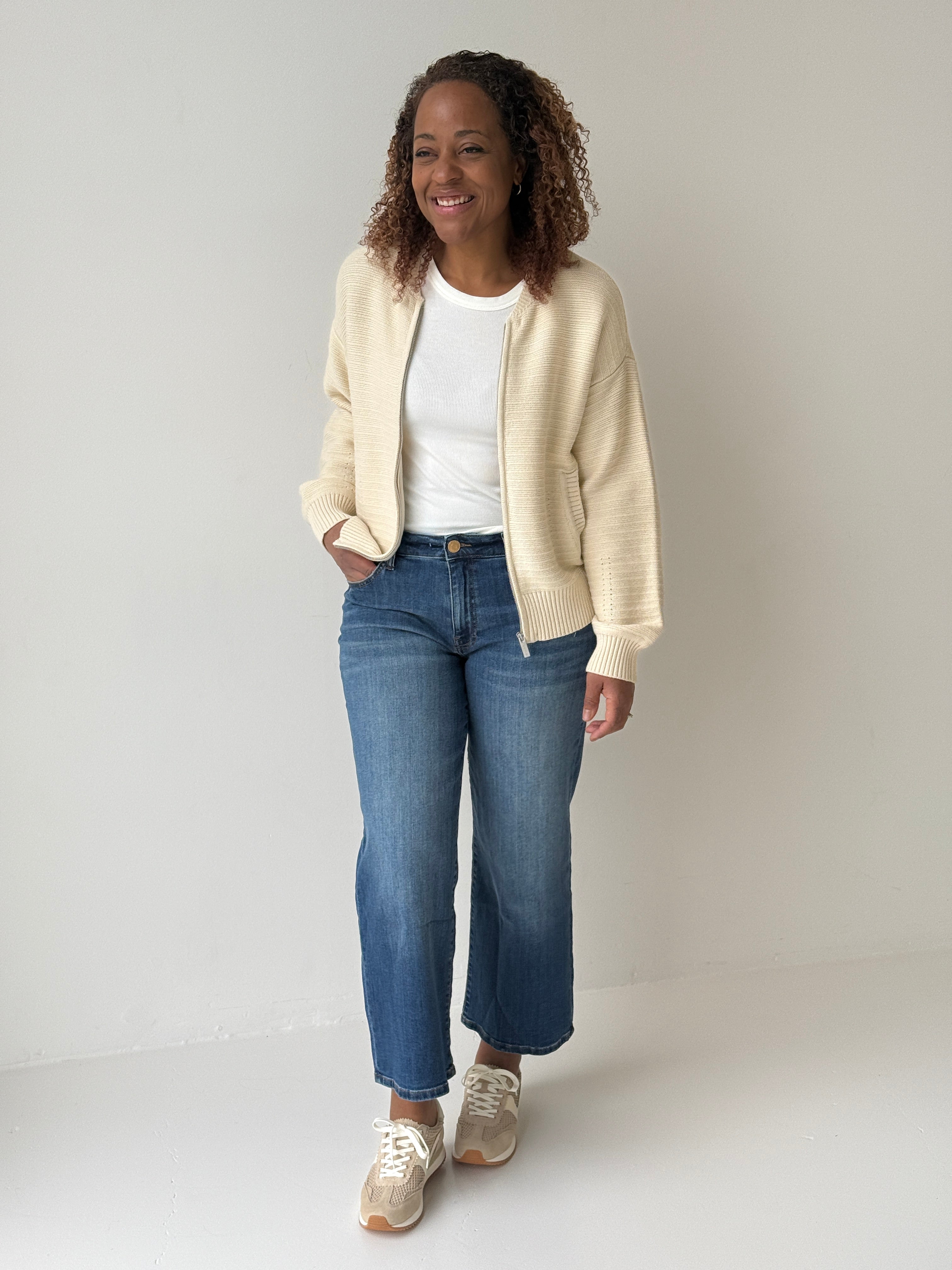 Sanctuary Knitted Bomber Sweater in Muslin-132 - Sweaters S/S (Dec - May)-Little Bird Boutique