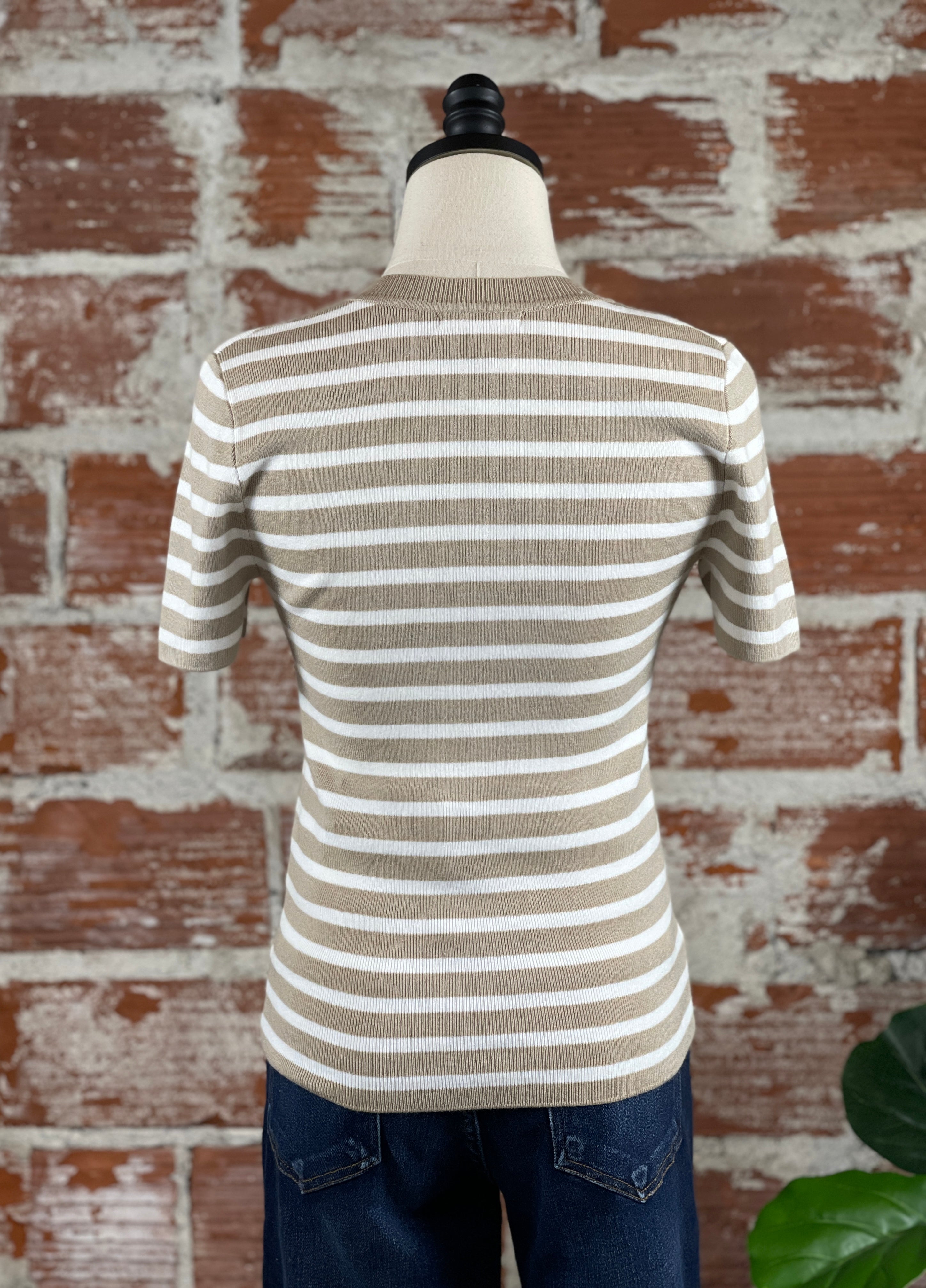 Carmen Striped Sweater Top in Cream & Taupe-122 - Jersey Tops S/S (Jan - June)-Little Bird Boutique