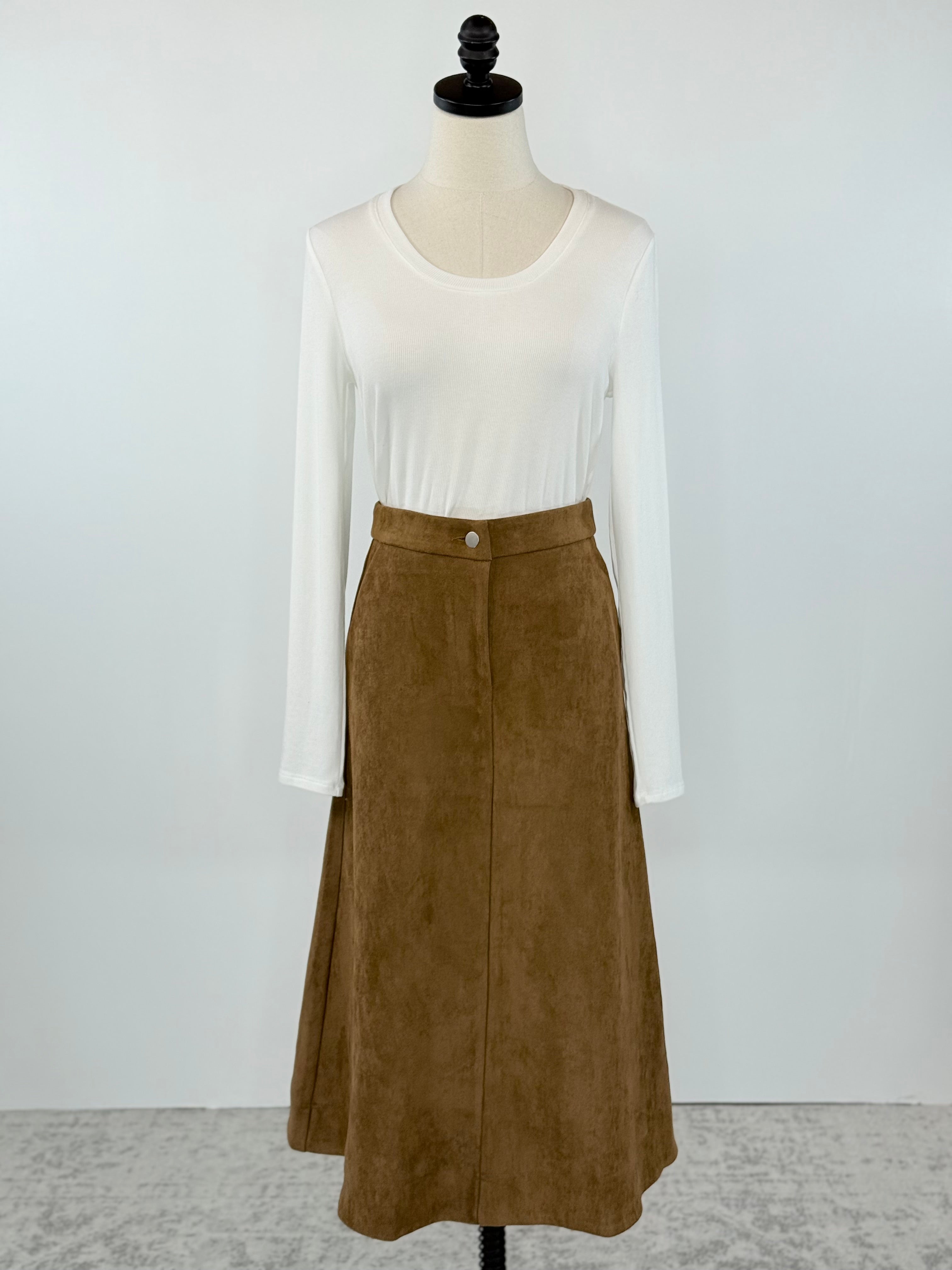 Autumn Stroll Suede Skirt in Camel-231 Skirts-Little Bird Boutique