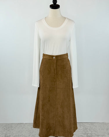 Autumn Stroll Suede Skirt in Camel-231 Skirts-Little Bird Boutique