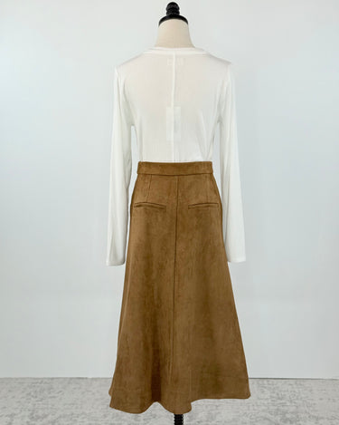 Autumn Stroll Suede Skirt in Camel-231 Skirts-Little Bird Boutique