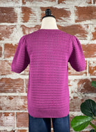 Bria Pointelle Puff Sleeve Sweater in Dark Orchid-132 - Sweaters S/S (Jan - June)-Little Bird Boutique