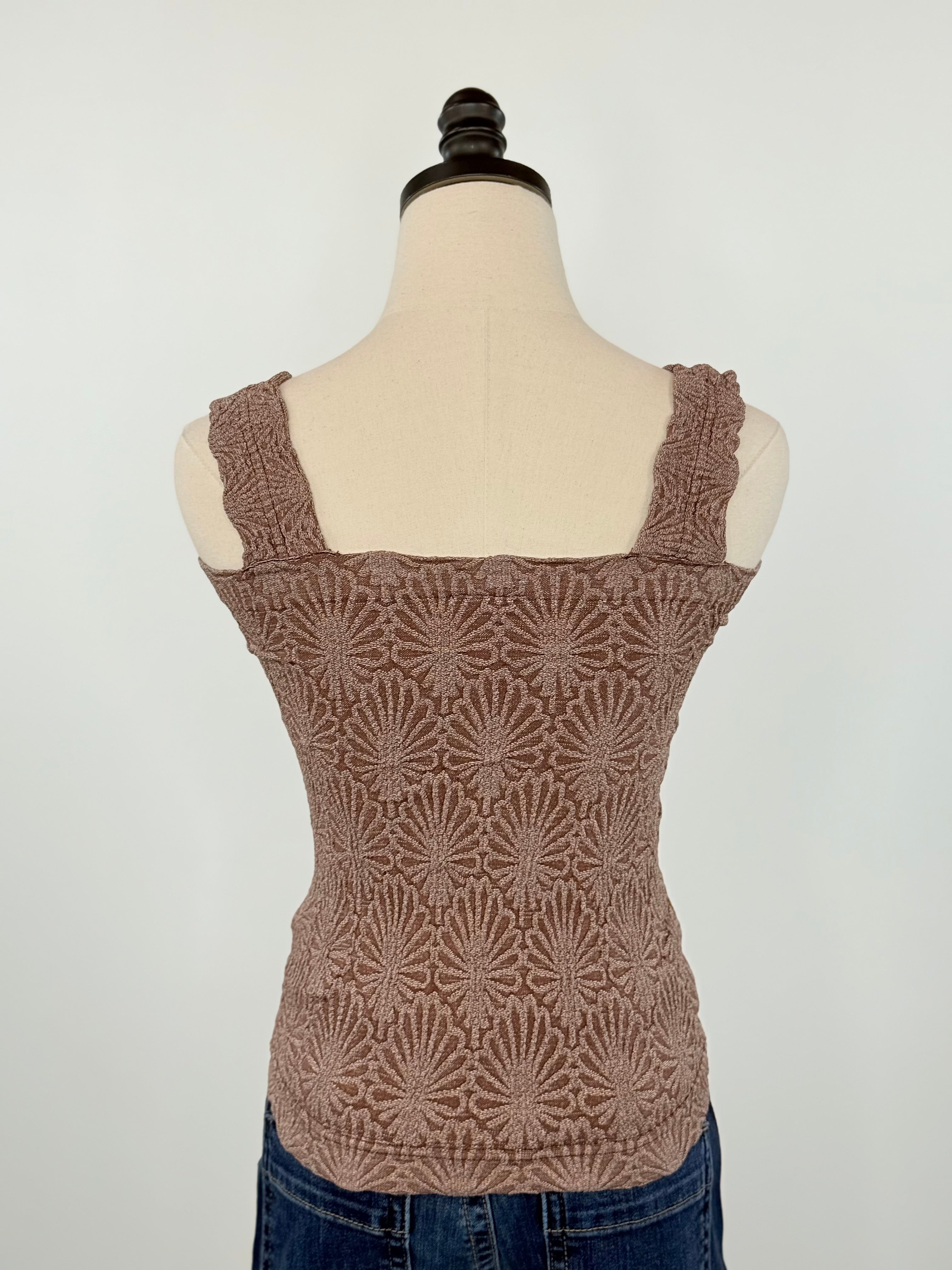 Lace Textured Square Top in French Roast-121 - Jersey Tops F/W (June - Nov)-Little Bird Boutique