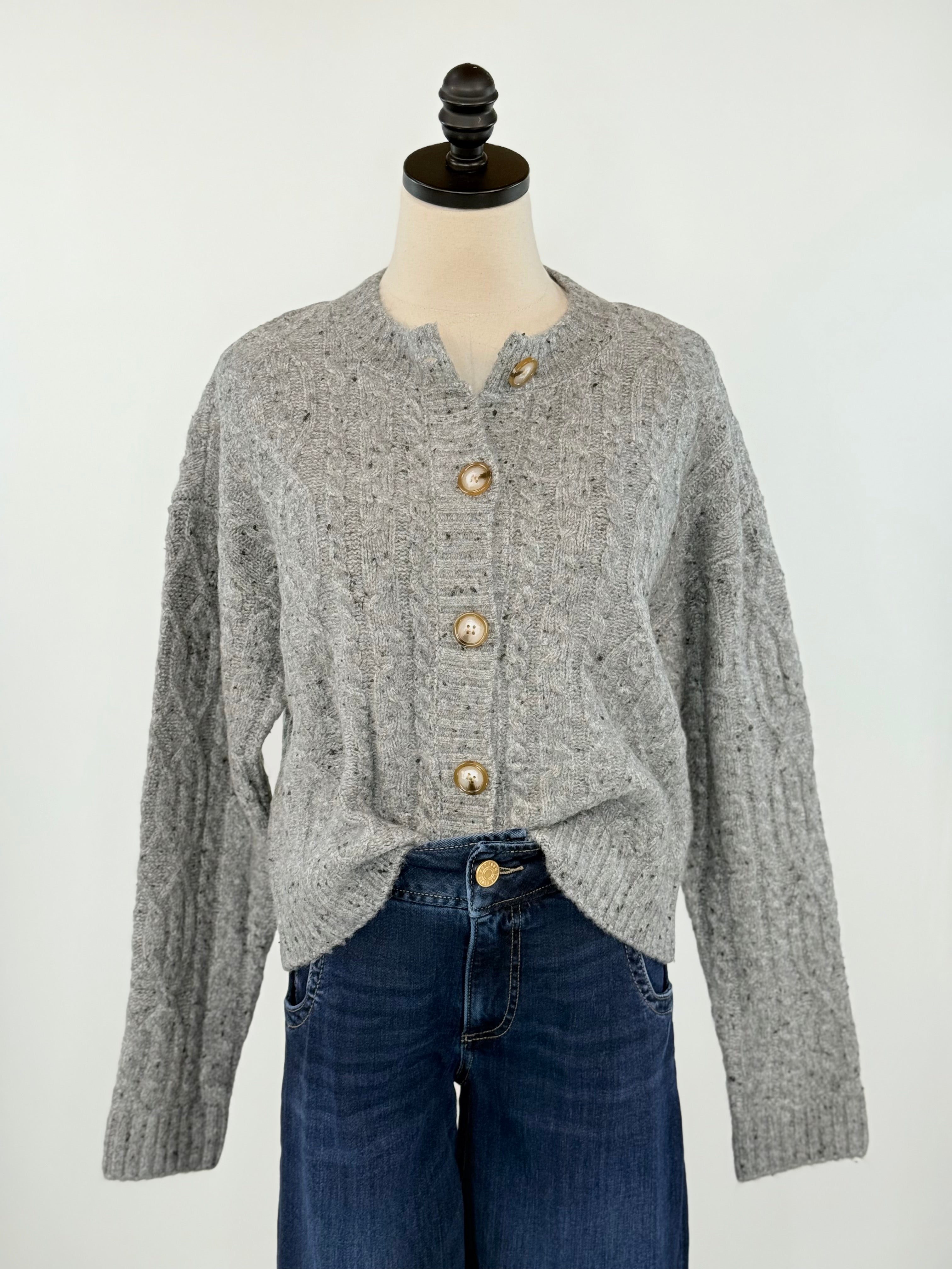 Marston Cardigan Sweater in Dark Grey Fleck-131 - Sweaters F/W (June - Nov)-Little Bird Boutique