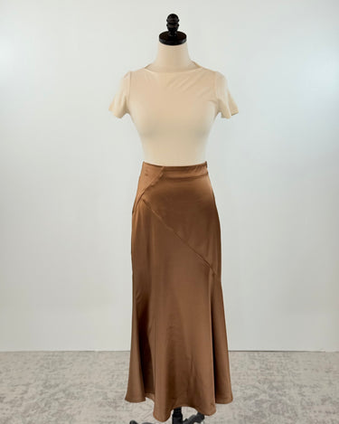 Silky Skirt in Camel-231 Skirts-Little Bird Boutique
