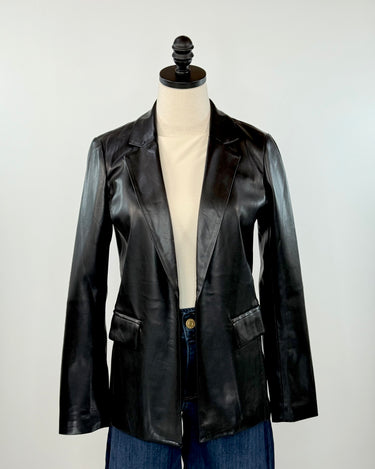 Benedict Faux Leather Blazer in Black-141 Outerwear Coats & Jackets-Little Bird Boutique